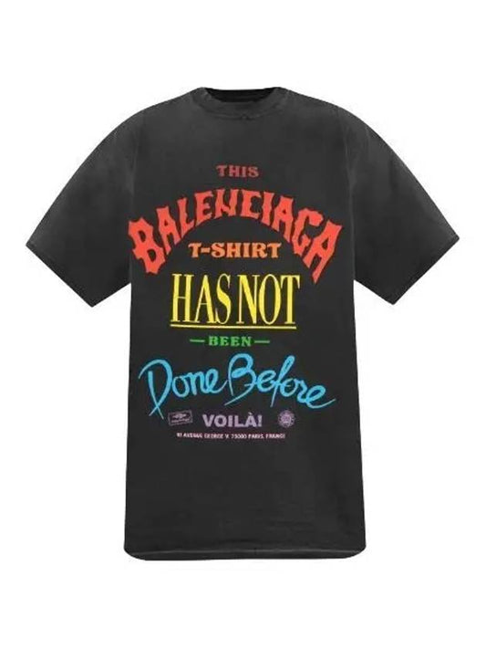 Luxury Balenciaga Slogan Print Oversized Short Sleeve T-Shirt Black