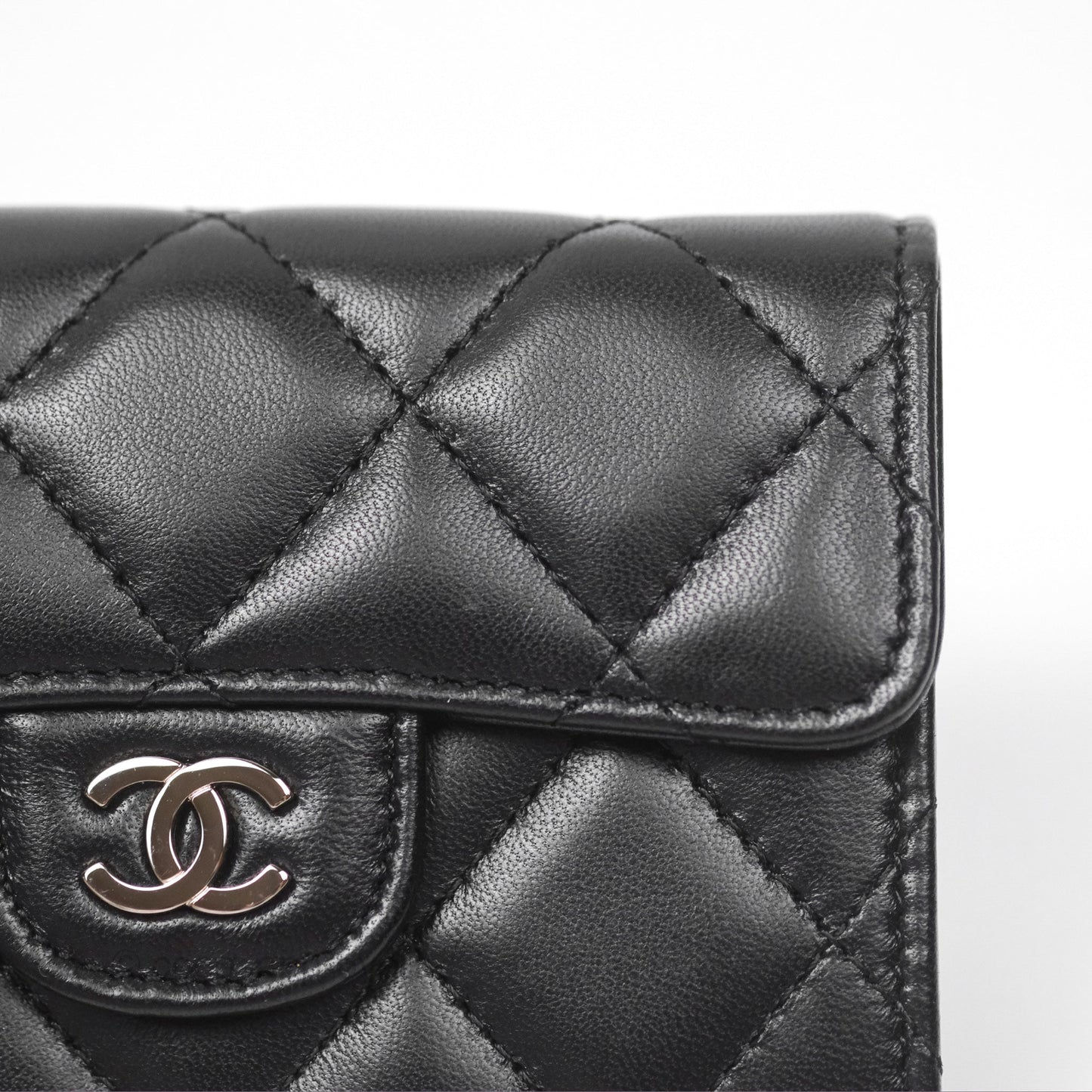 Chanel Classic Flap Coin Purse Black Lambskin Silver Hardware
