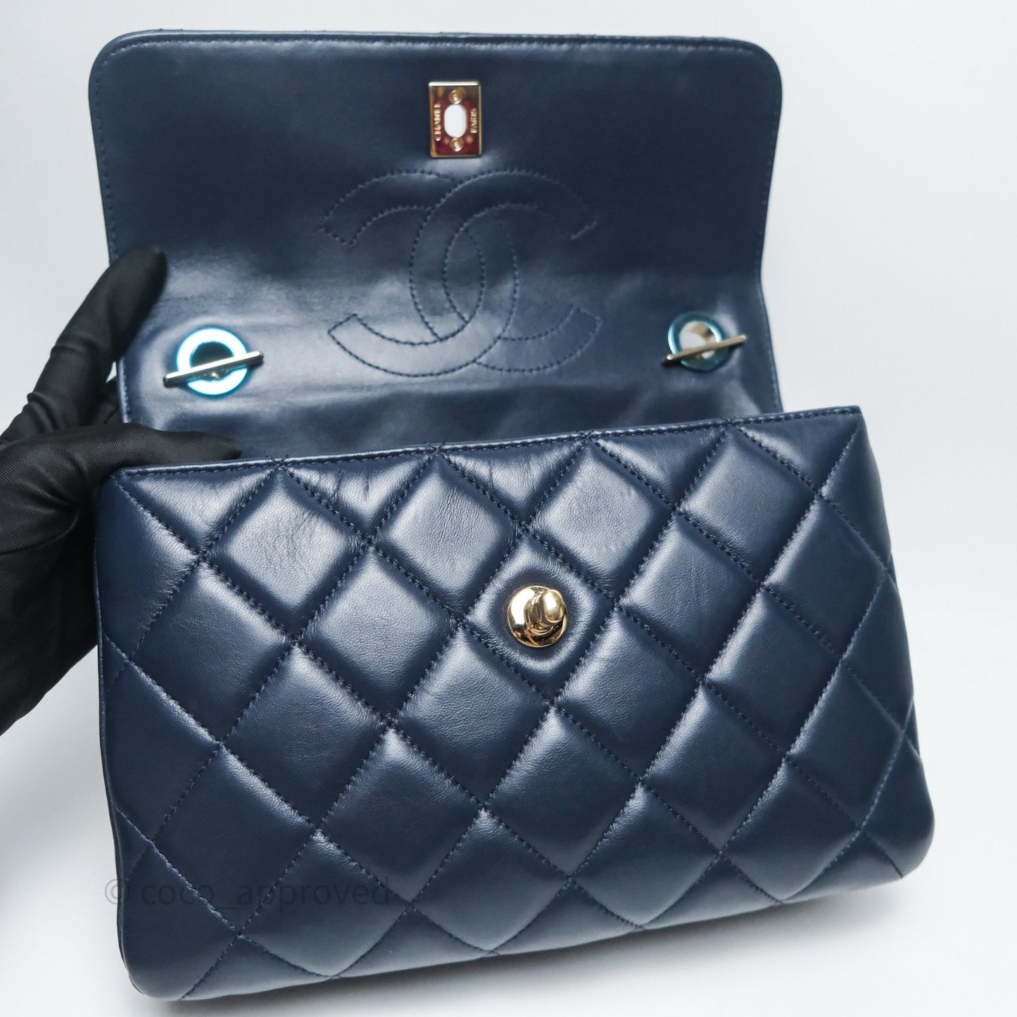 Chanel Small Trendy CC Navy Lambskin Gold Hardware