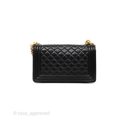 Chanel Medium Boy Quilted Black Lambskin Aged Gold Hardware