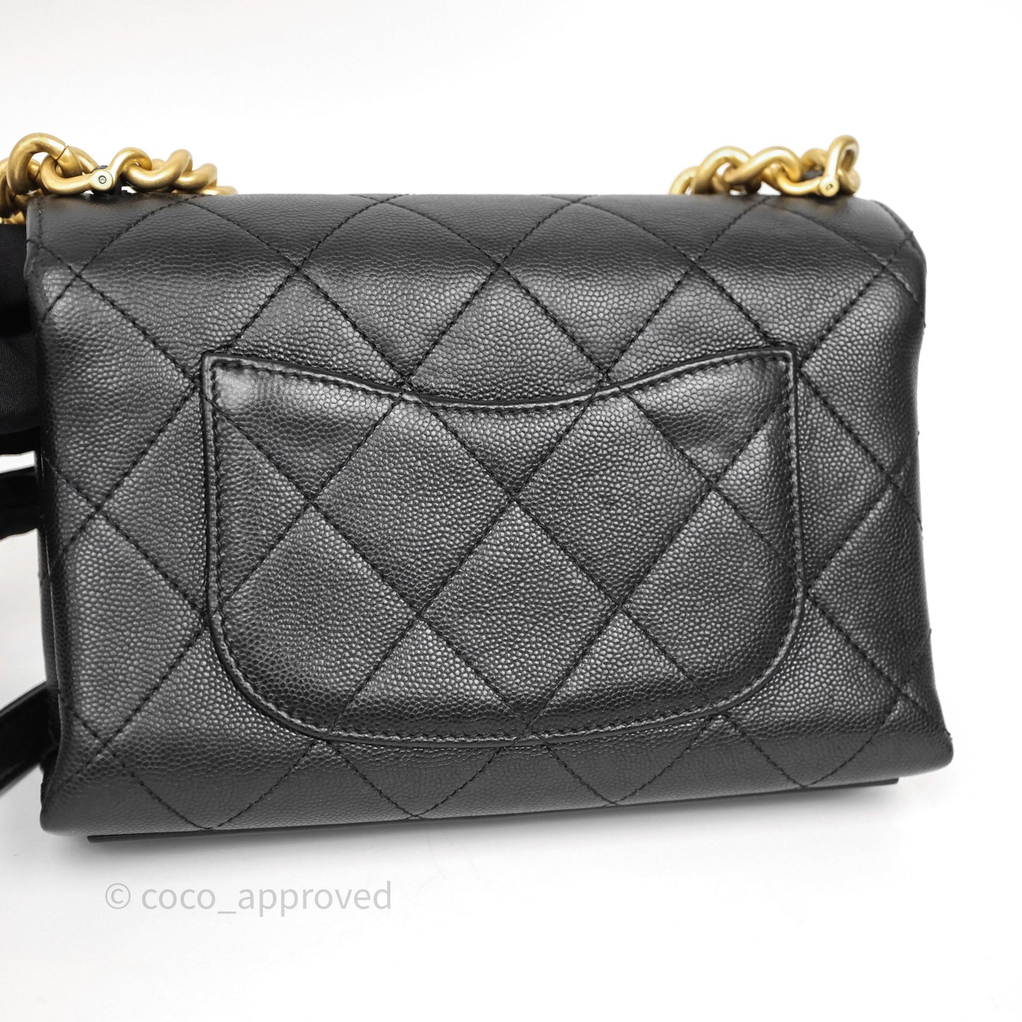 Chanel Mini Bracelet On Chain Flap Bag Flat Quilted Black Caviar Aged Gold Hardware