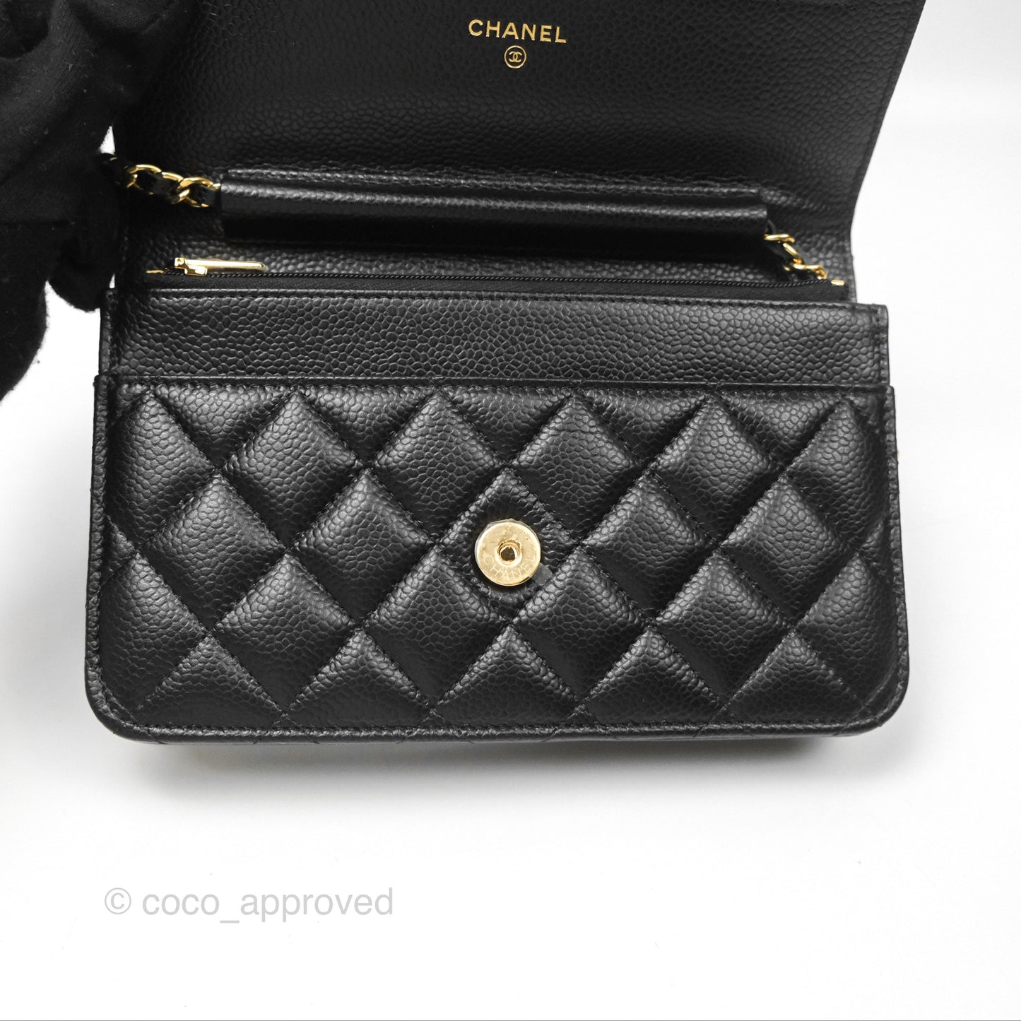 Chanel Quilted Classic Wallet On Chain WOC Black Caviar Gold Hardware