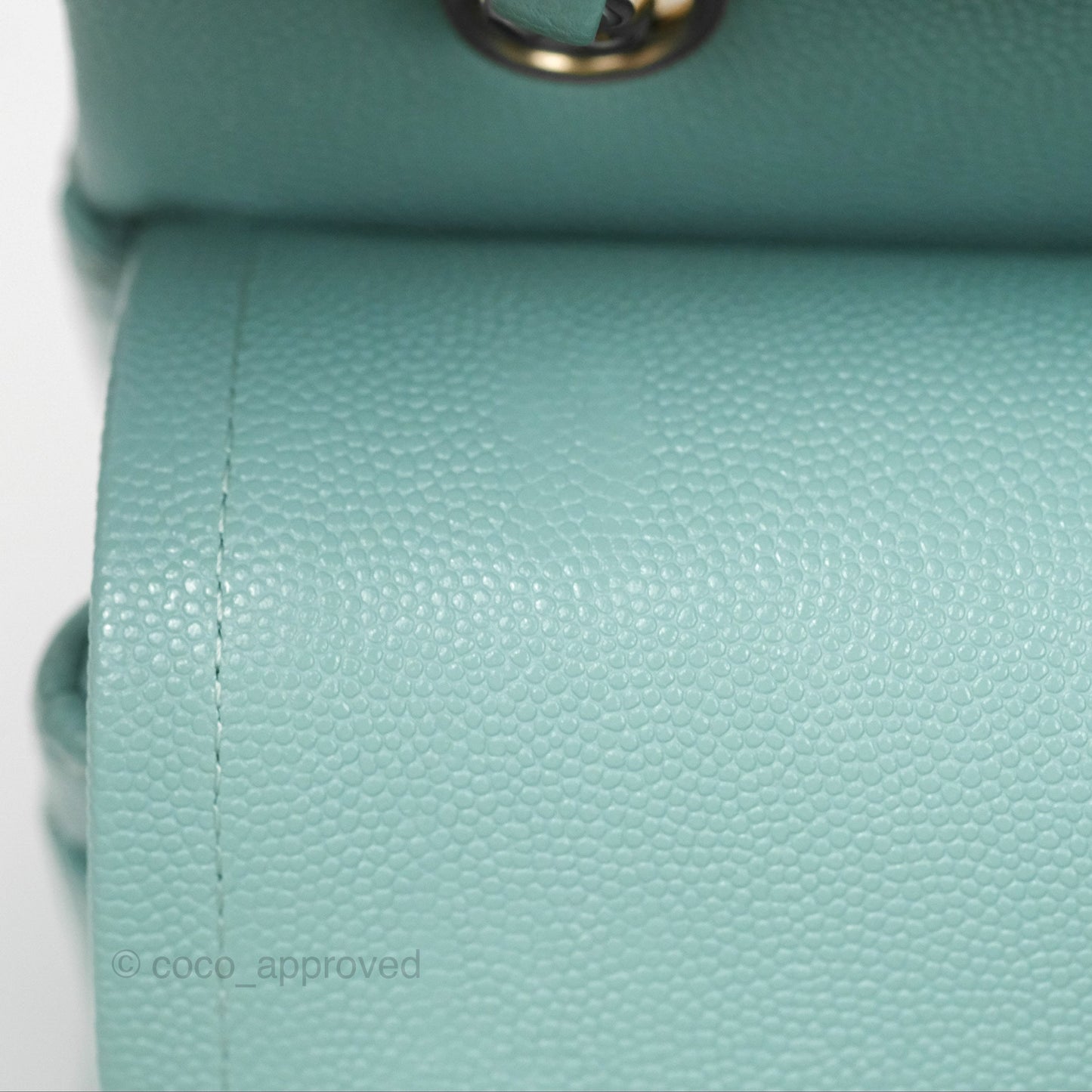 Chanel Small Classic Quilted Flap Tiffany Green Caviar Gold Hardware