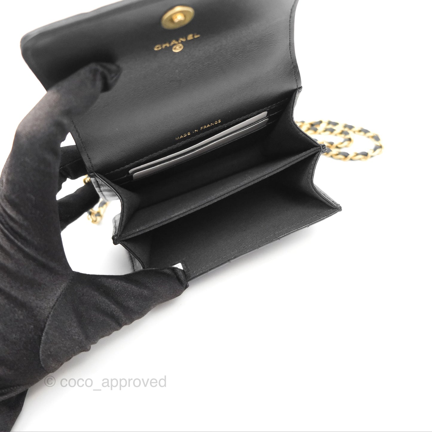 Chanel Top Handle Clutch With Chain Black Lambskin Aged Gold Hardware
