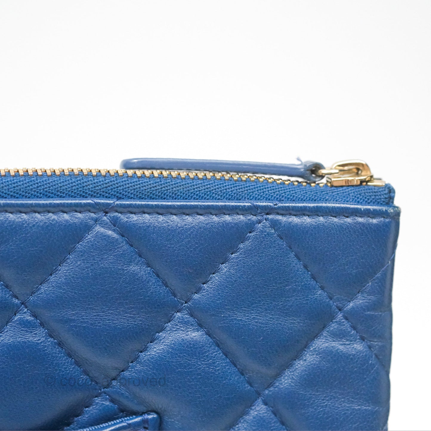 Chanel Medium Quilted O Case Blue Lambskin Gold Hardware