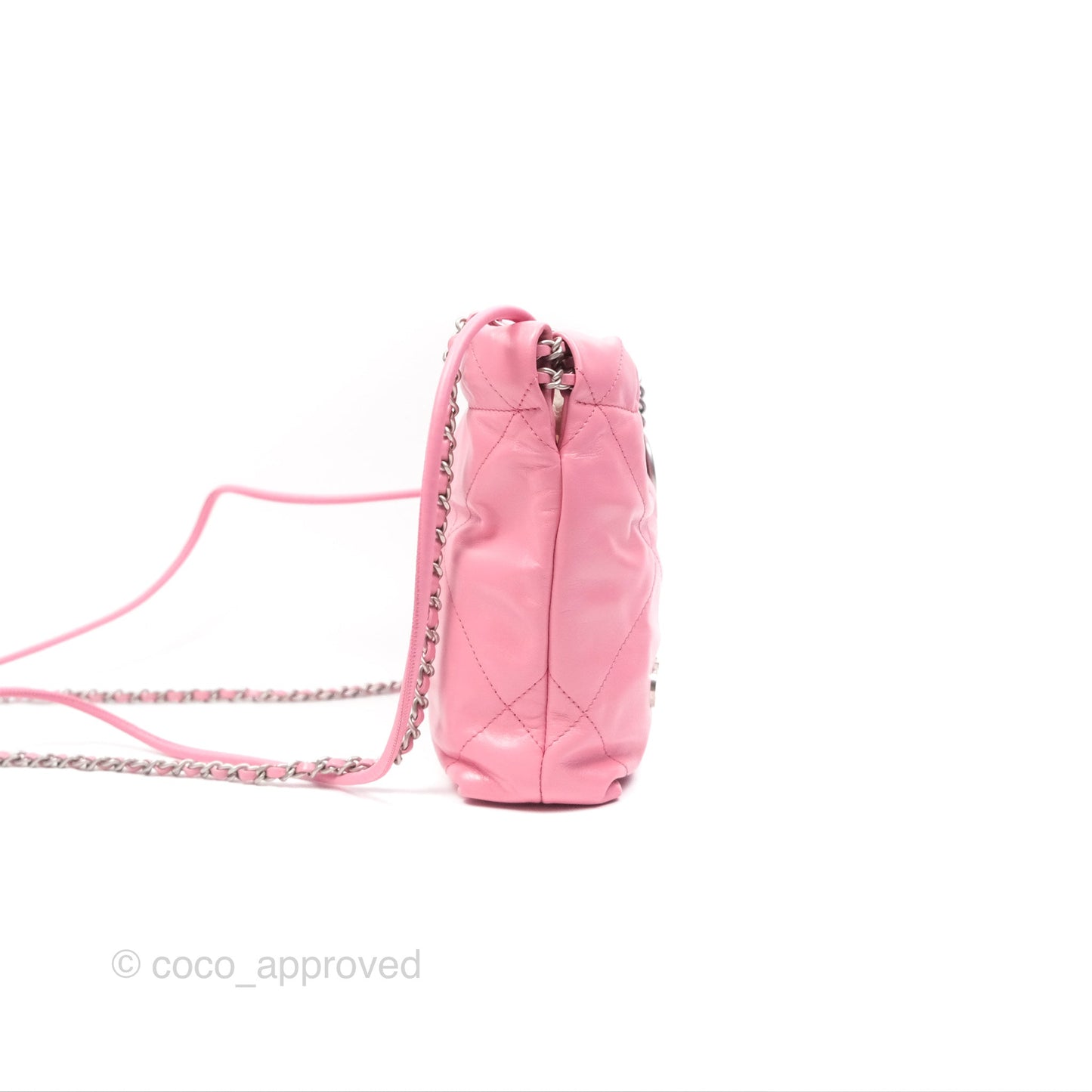 Chanel 22 Mini Bag Pink Crumpled Calfskin Aged Silver Hardware