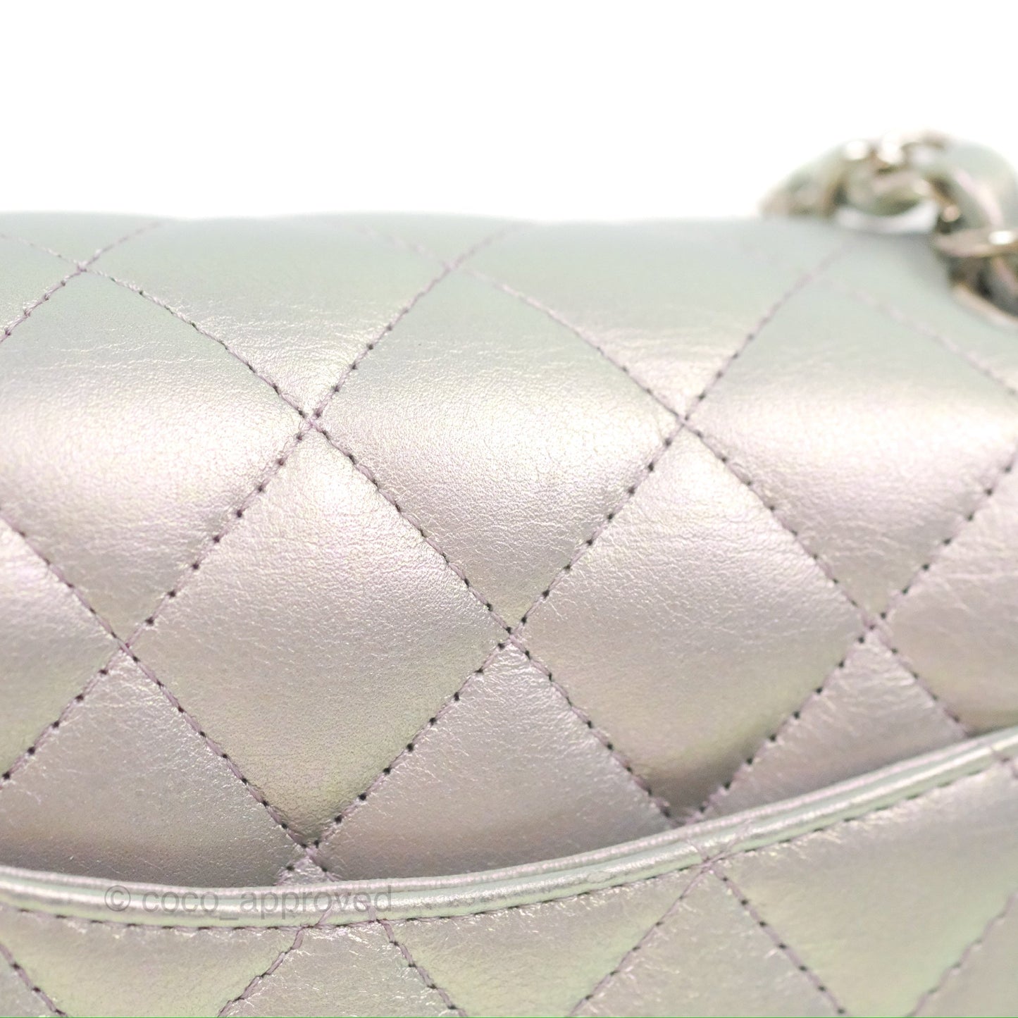 Chanel Quilted Mini Rectangular Iridescent Lilac Calfskin Silver Hardware