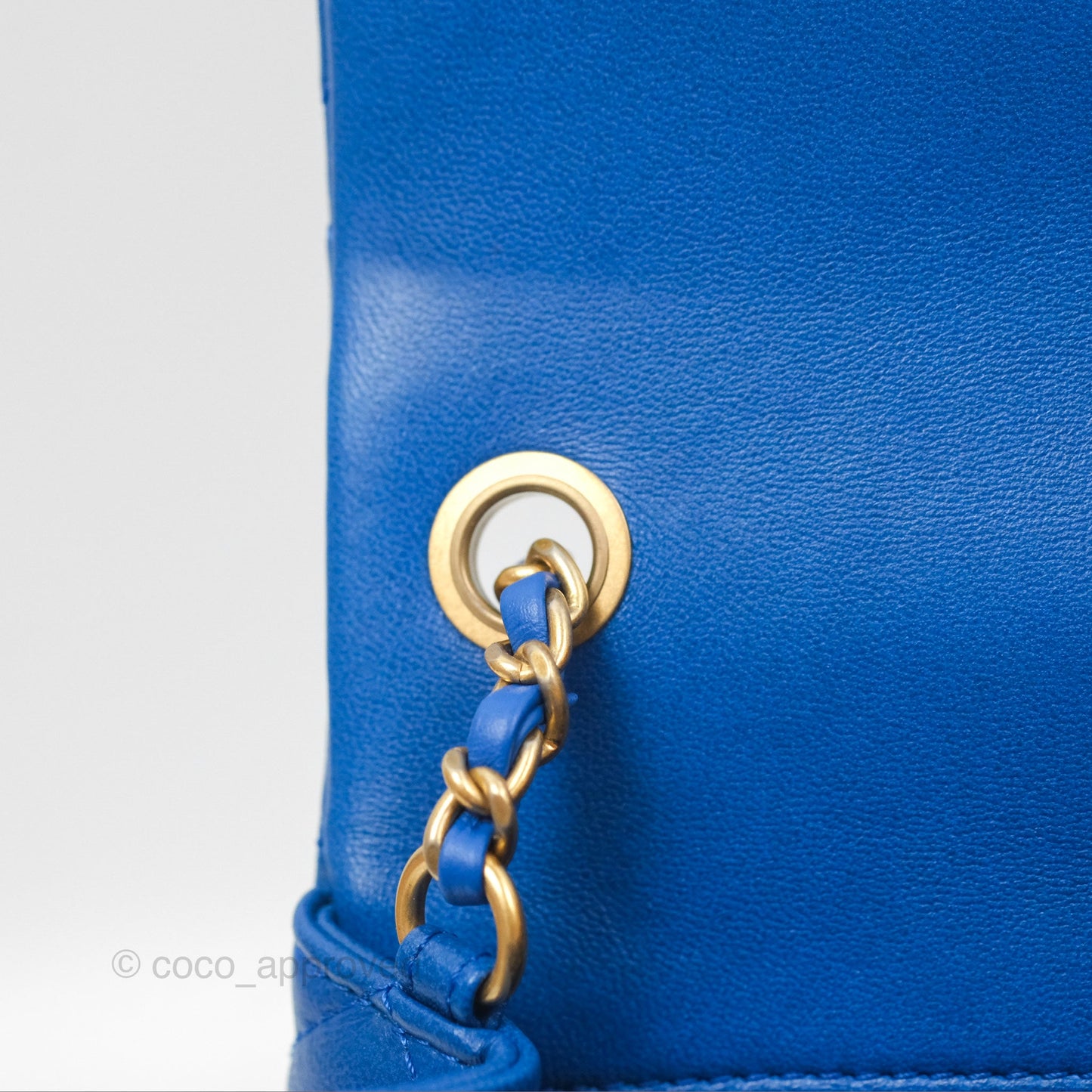 Chanel Pearl Crush Mini Square Quilted Blue Lambskin Aged Gold Hardware