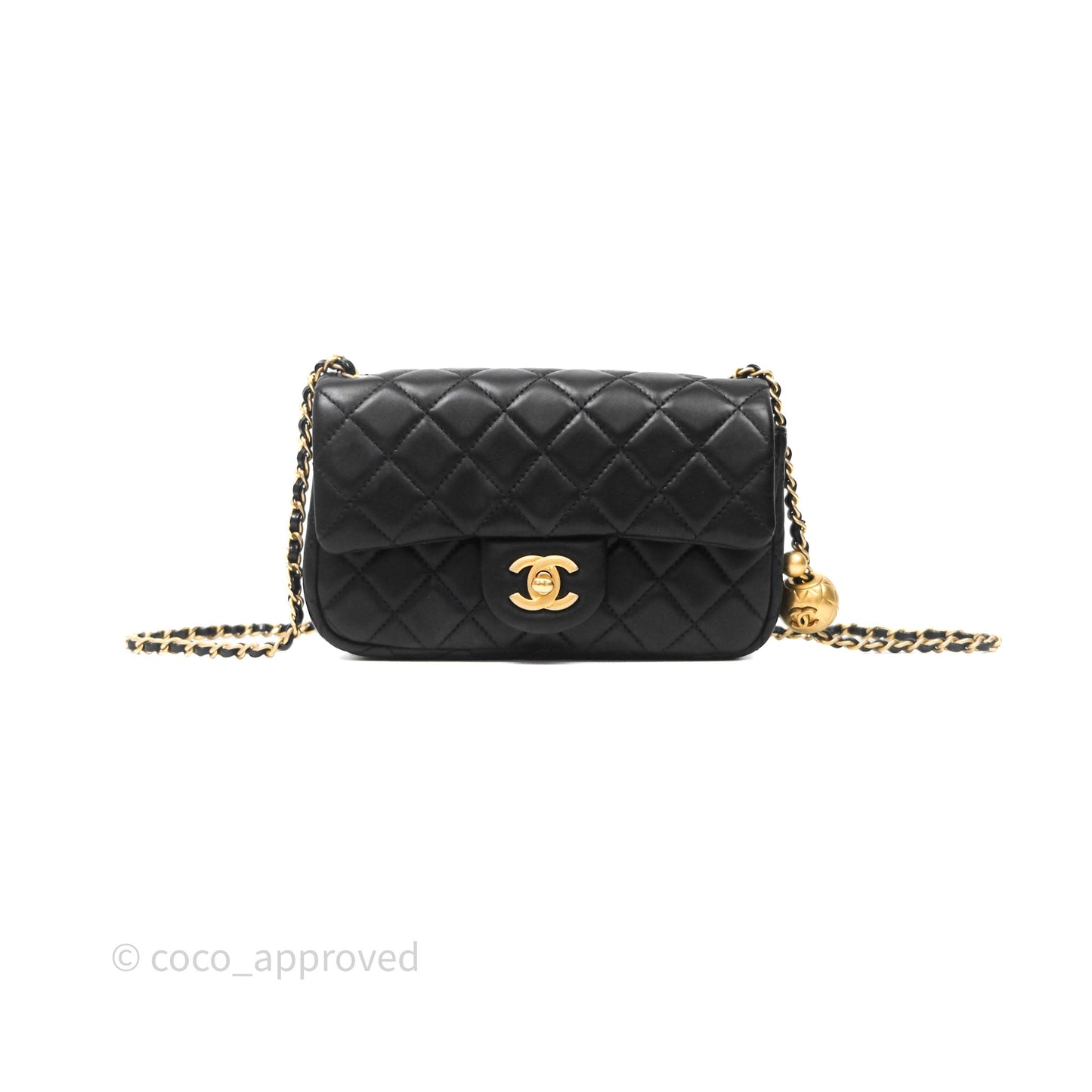 Chanel Mini Rectangular Pearl Crush Quilted Black Lambskin Aged Gold Hardware