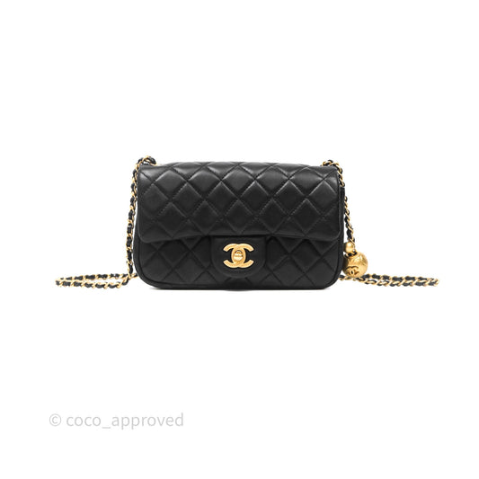 Chanel Mini Rectangular Pearl Crush Quilted Black Lambskin Aged Gold Hardware