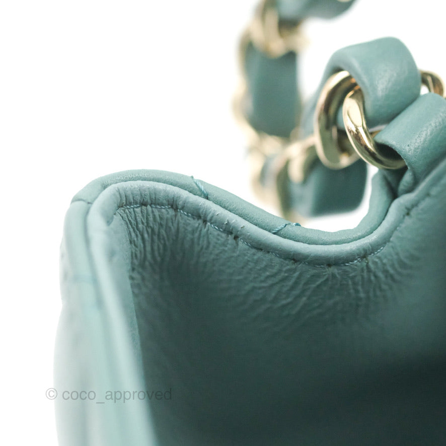 Chanel Mini Square Teal Green Lambskin Gold Hardware