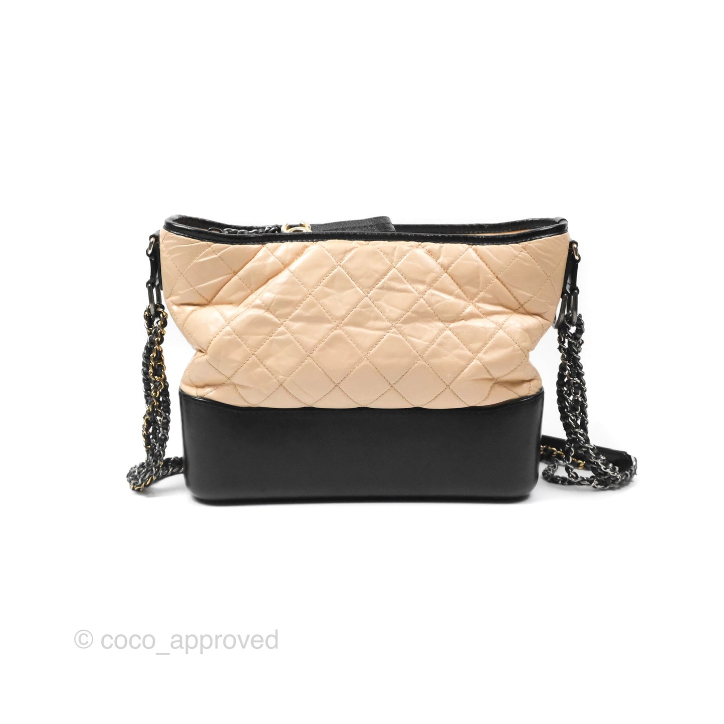 Chanel Large Gabrielle Hobo Black Beige Aged Calfskin Mixed Hardware