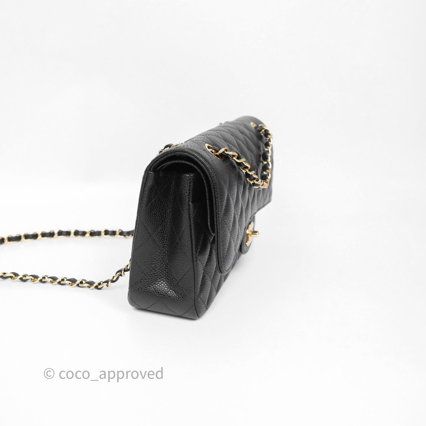 Chanel M/L Medium Classic Flap Quilted Black Caviar Gold Hardware