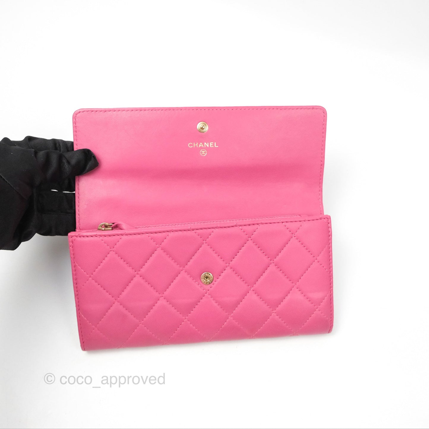 Chanel Classic Quilted Long Wallet Pink Lambskin Gold Hardware