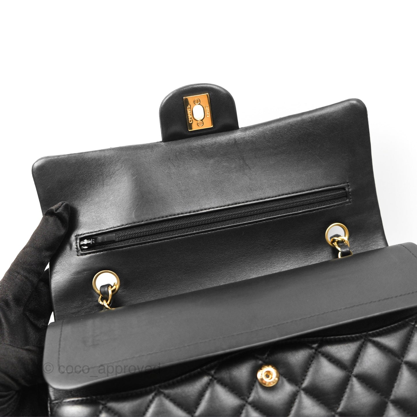 Chanel Classic M/L Medium Flap Quilted Black Lambskin Gold Hardware