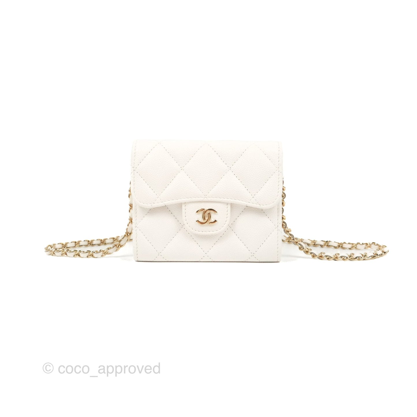Chanel Mini Wallet With Chain White Caviar Gold Hardware