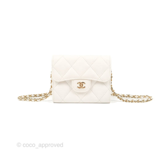 Chanel Mini Wallet With Chain White Caviar Gold Hardware