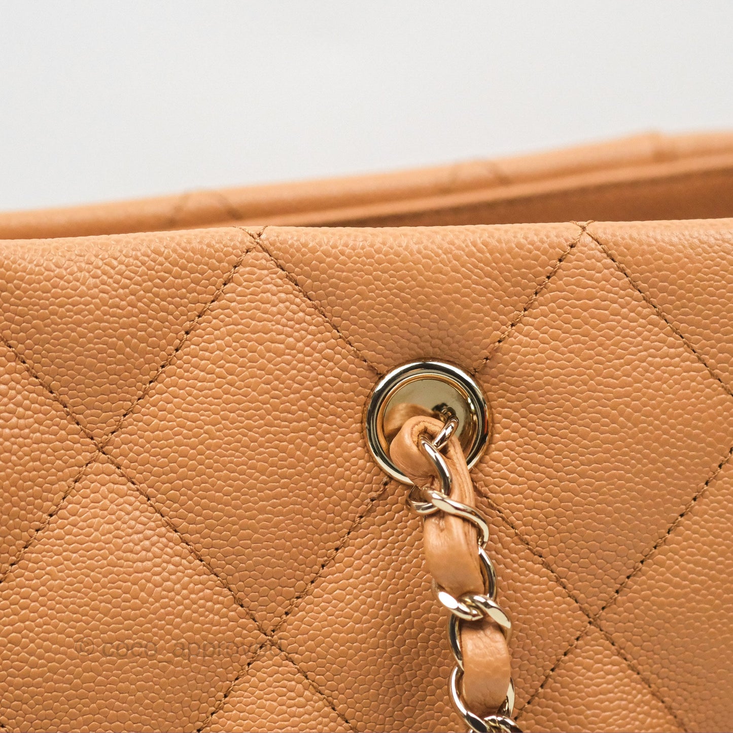 Chanel Large Quilted Caviar Shopping Tote Bag Dark Beige Gold Hardware