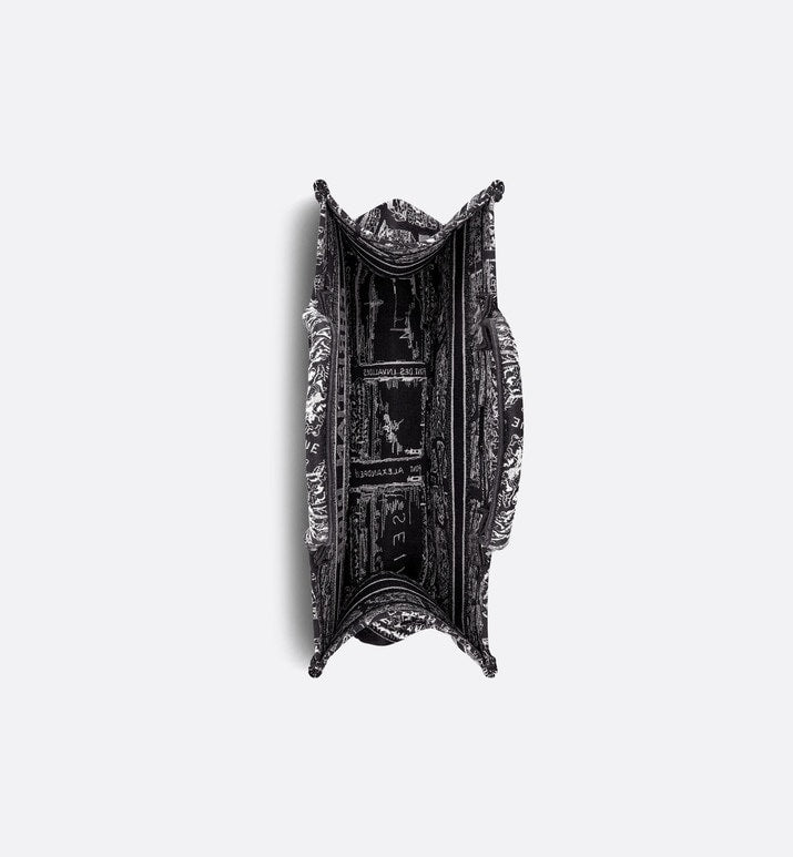 Medium Luxury Dior Book Tote Black and White Plan de Paris Embroidery