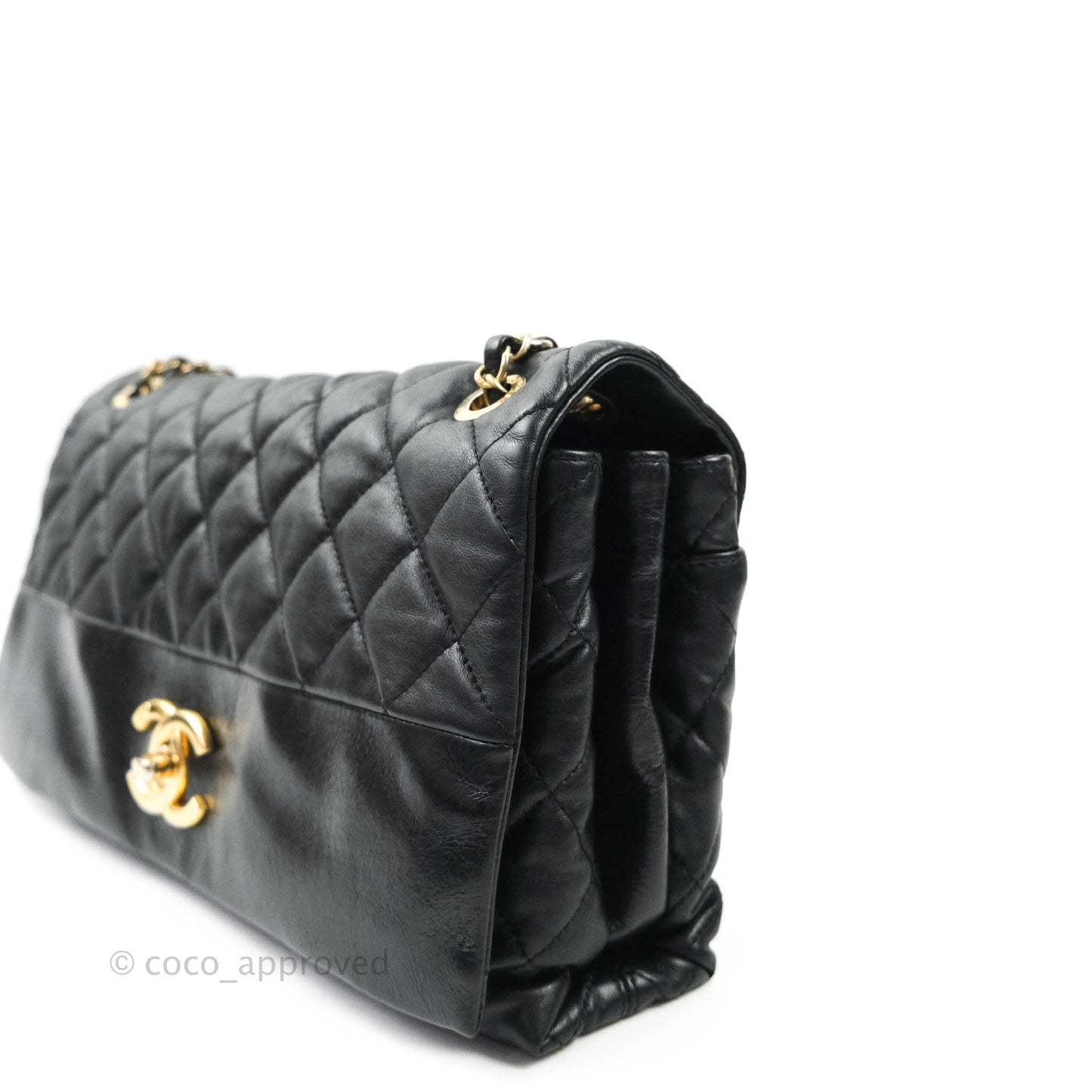 Chanel Soft Elegance Flap Bag Calfskin Black Aged Gold Hardware 14K