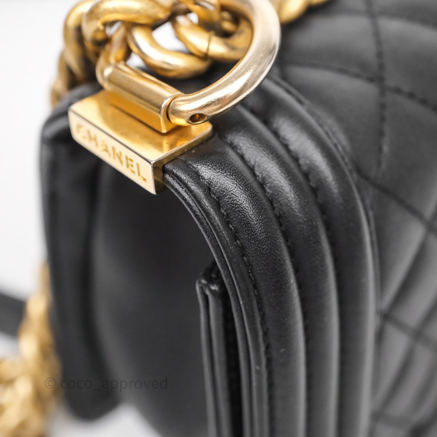 Chanel Small Boy Black Lambskin Aged Gold Hardware