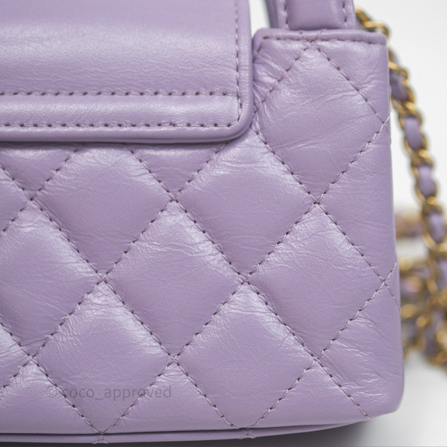Chanel Mini Nano Kelly Bag Purple Shiny Calfskin Aged Gold Hardware