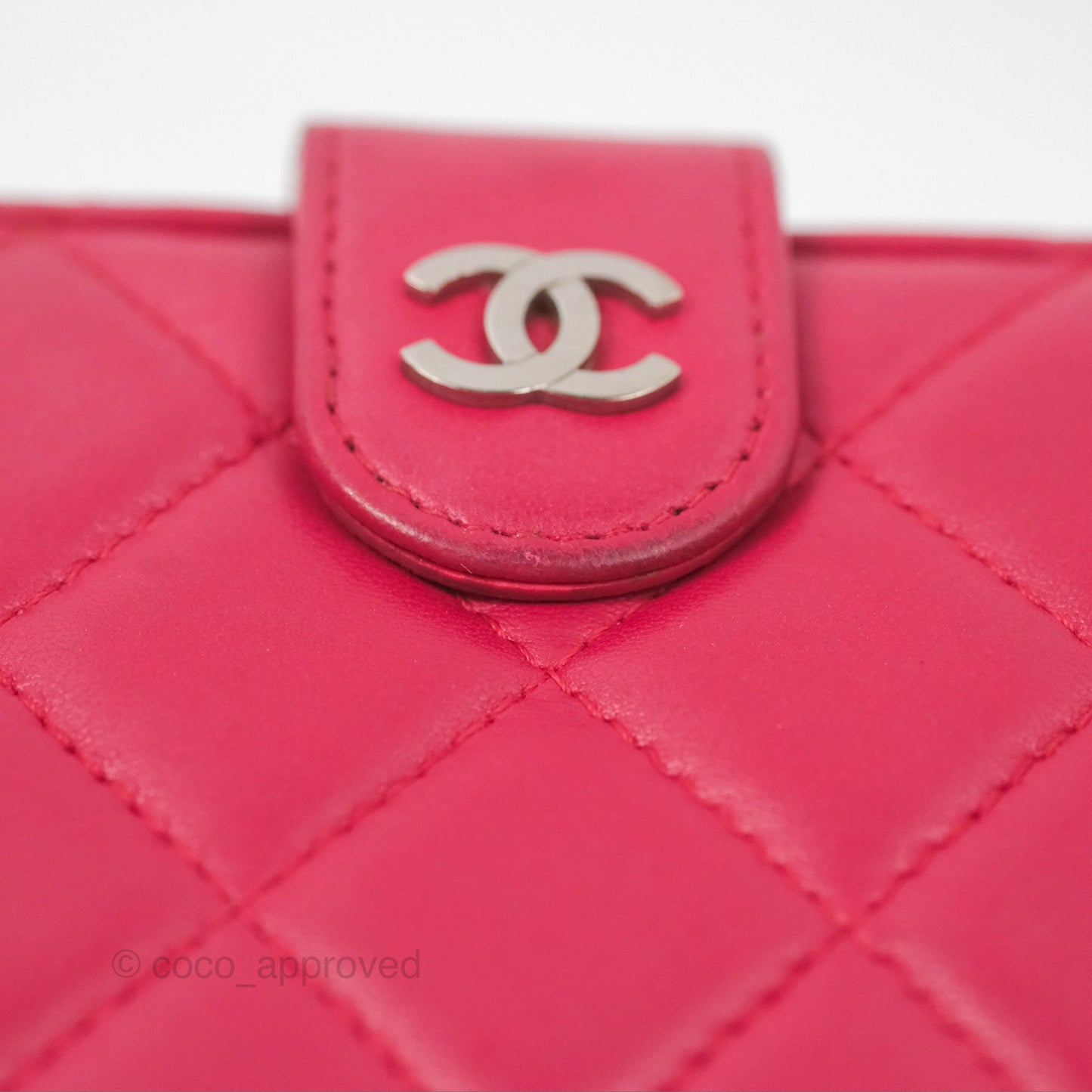 Chanel Quilted Classic French Wallet Lambskin Red Silver Hardware
