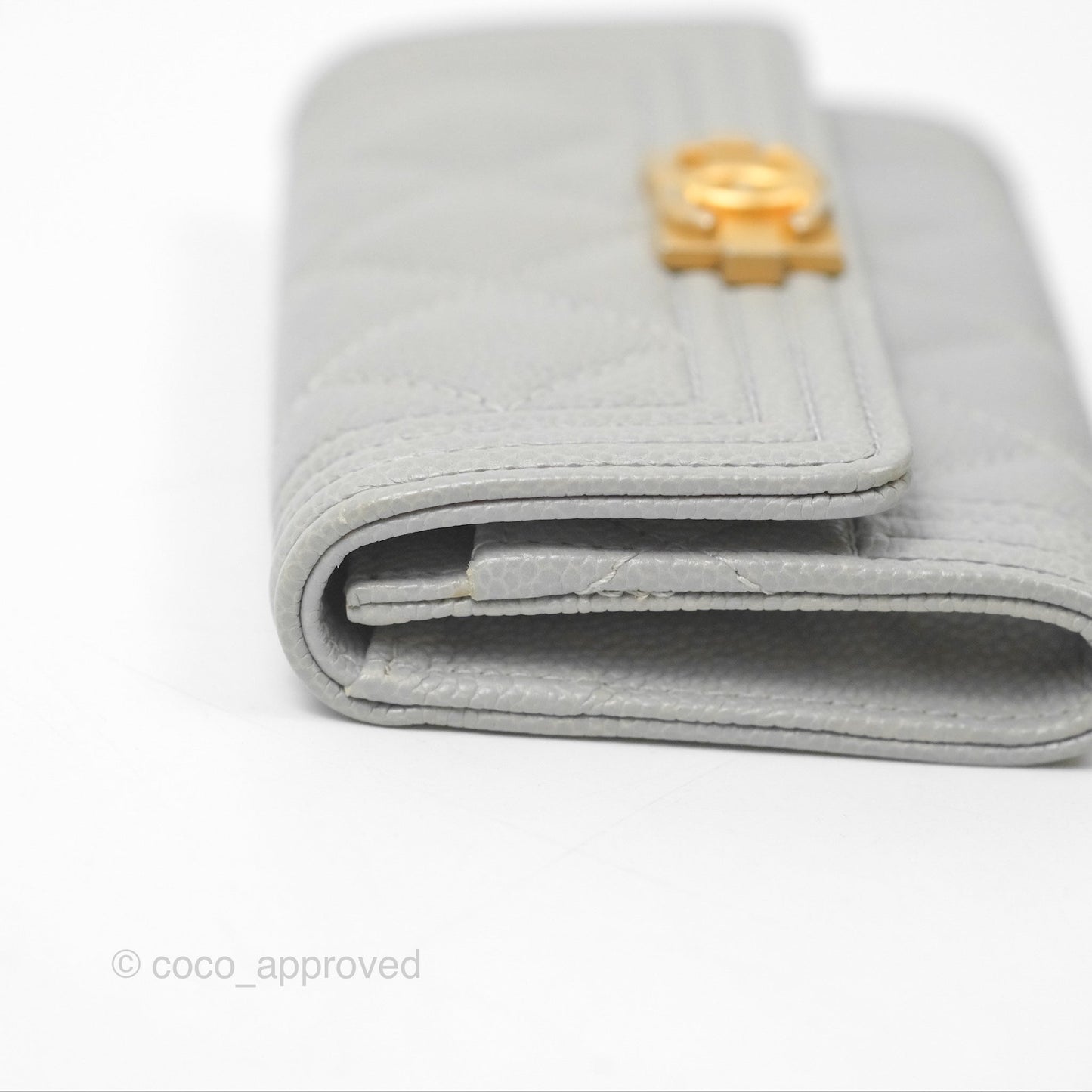 Chanel Boy Quilted Flap Card Holder Grey Caviar Aged Gold Hardware