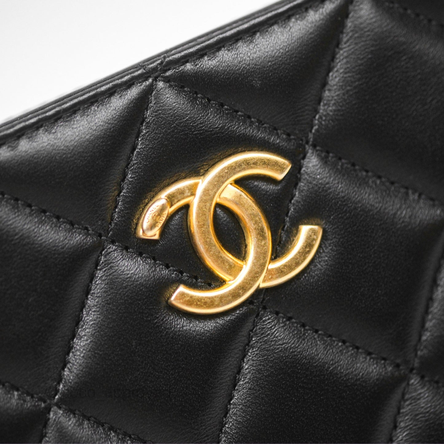 Chanel Top Handle Vanity Case Black Lambskin Aged Gold Hardware 22A