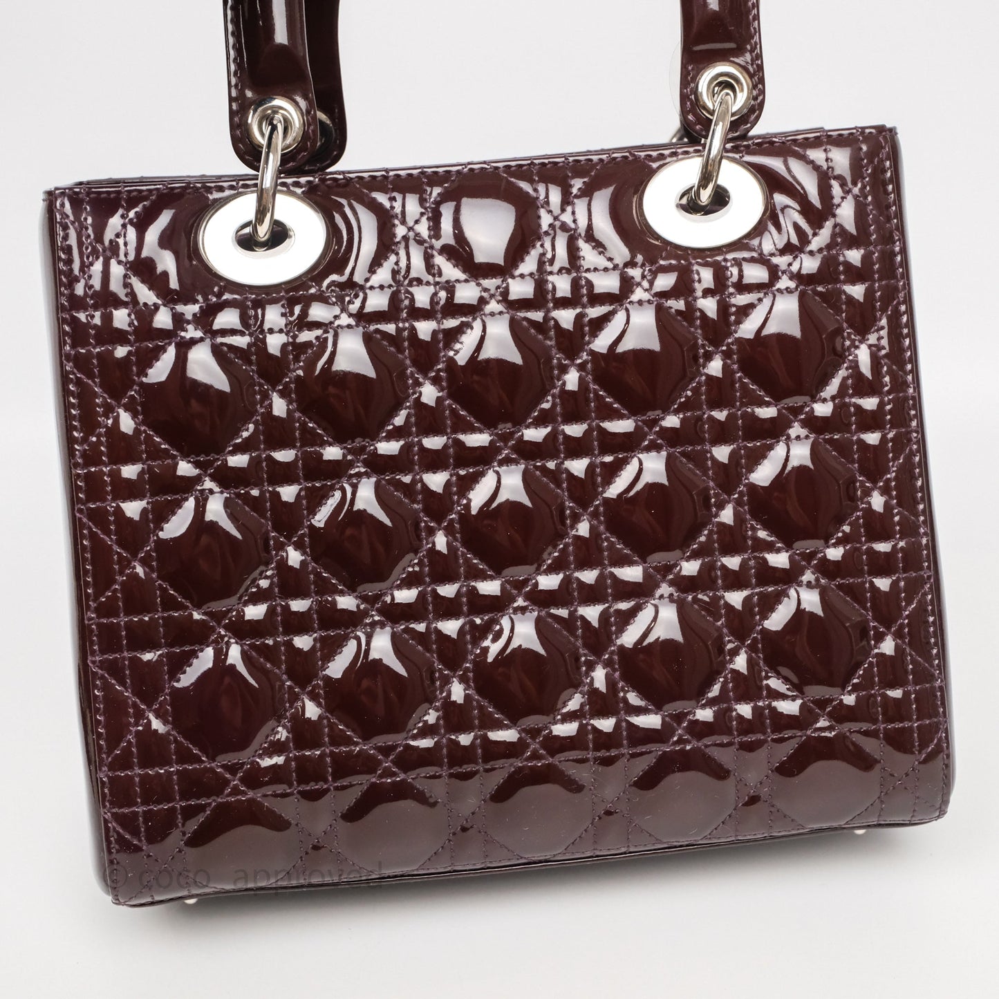Christian Dior Medium Lady Dior Burgundy Patent Silver Hardware