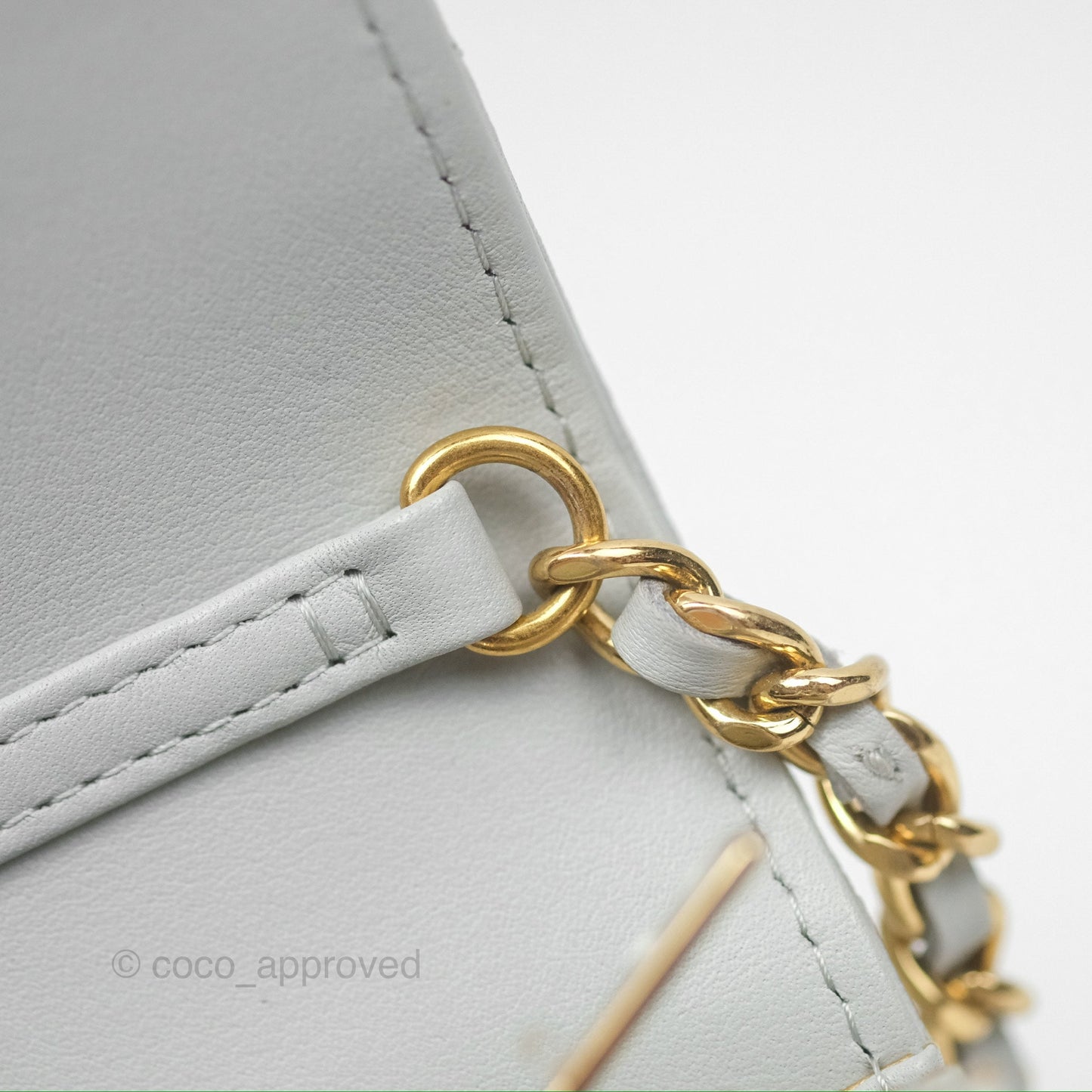 Chanel Crystal CC Mini Cutch with Chain Grey Lambskin Gold Hardware