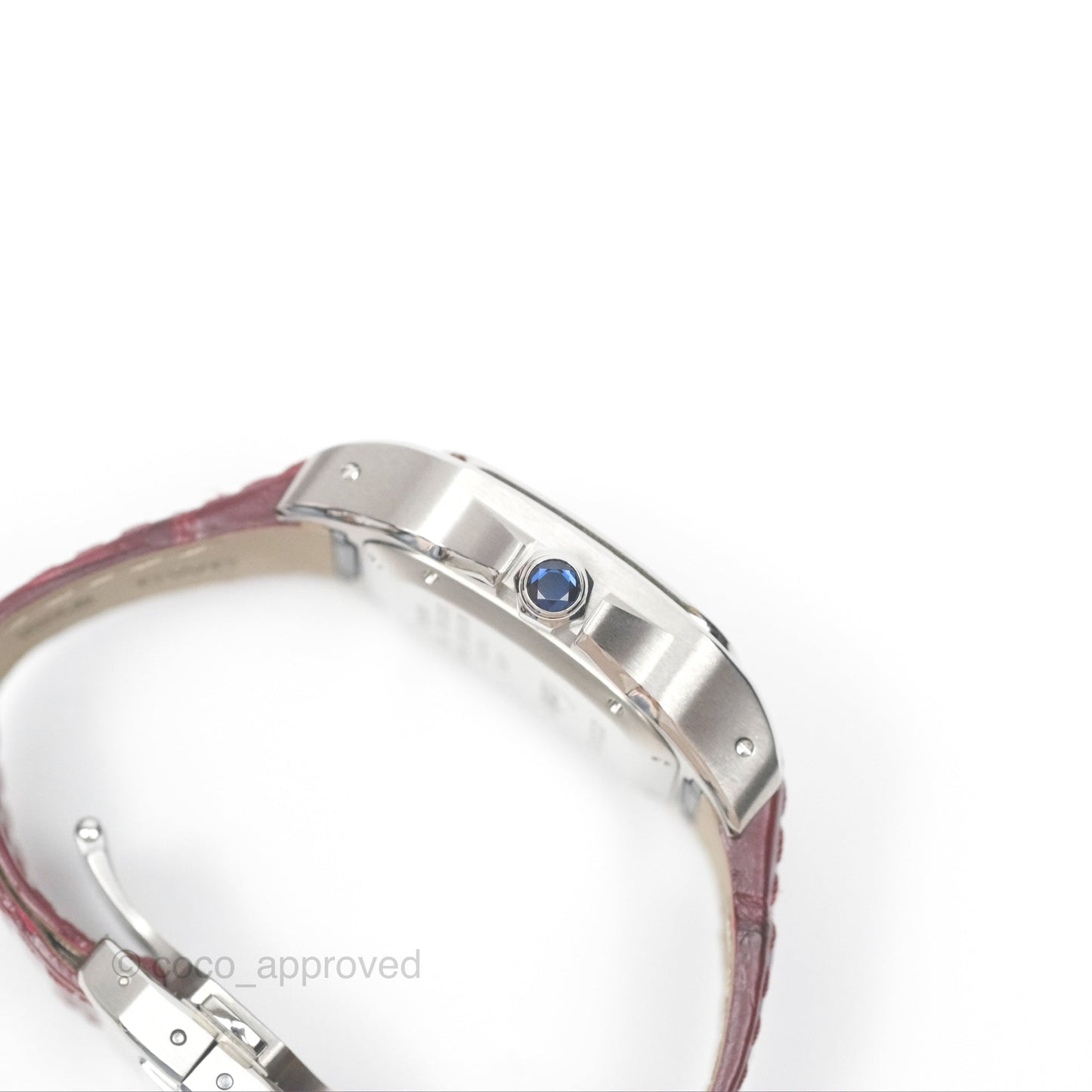 Cartier Santos-Dumont Automatic Steel Watch Burgundy Alligator-skin Strap