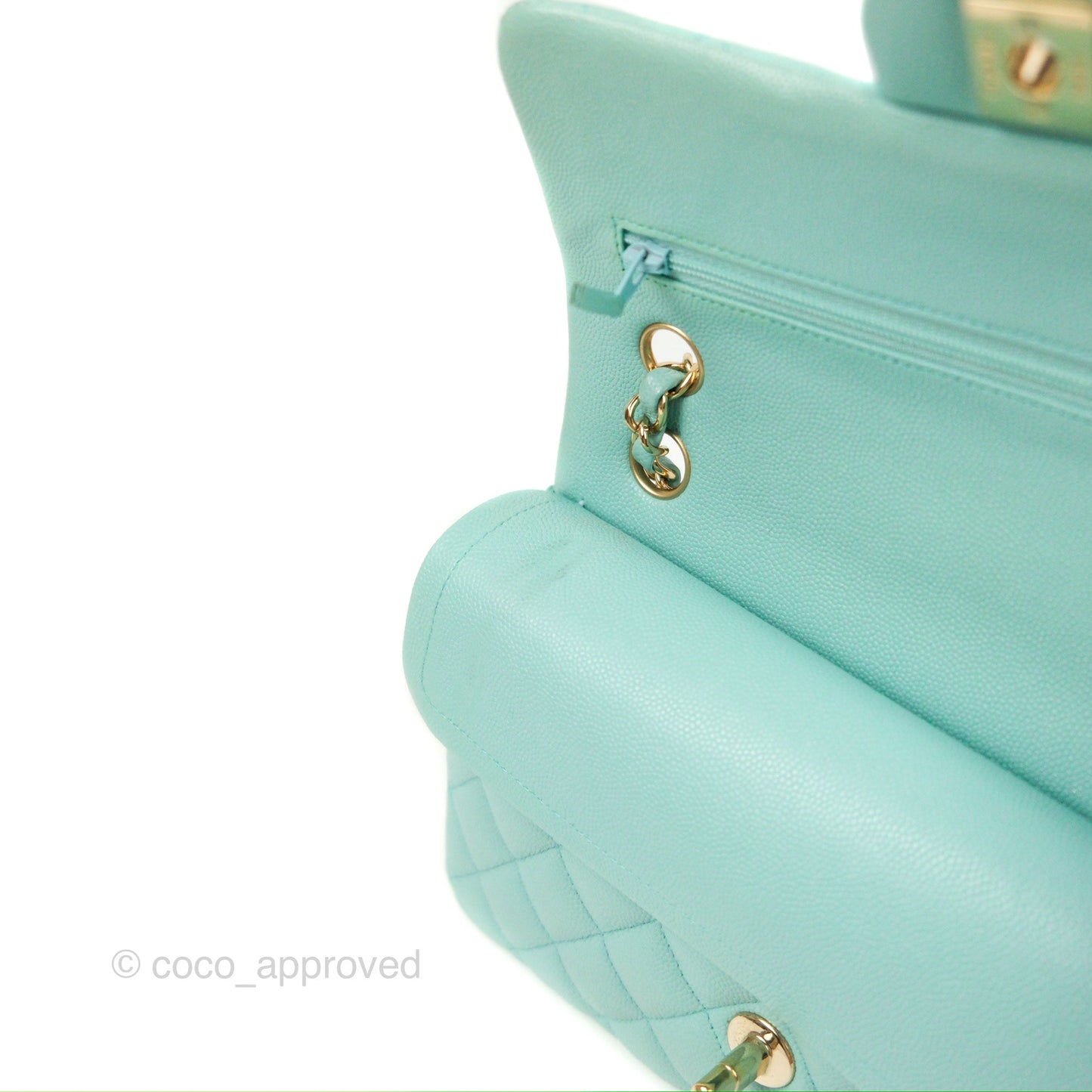 Chanel Small Classic Quilted Flap Tiffany Blue Caviar Gold Hardware 20C