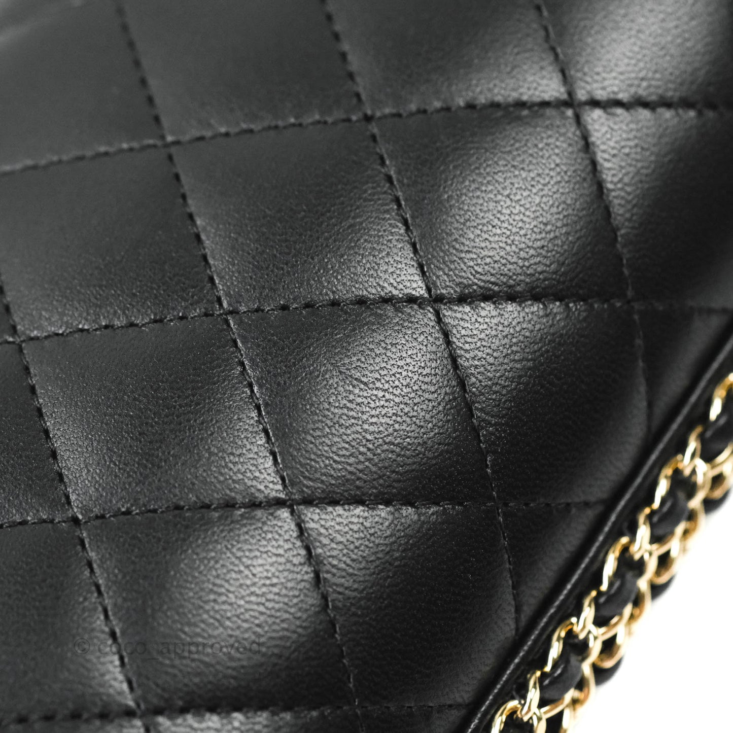 Chanel Quilted Chain Around Clutch Black Lambskin Gold Hardware