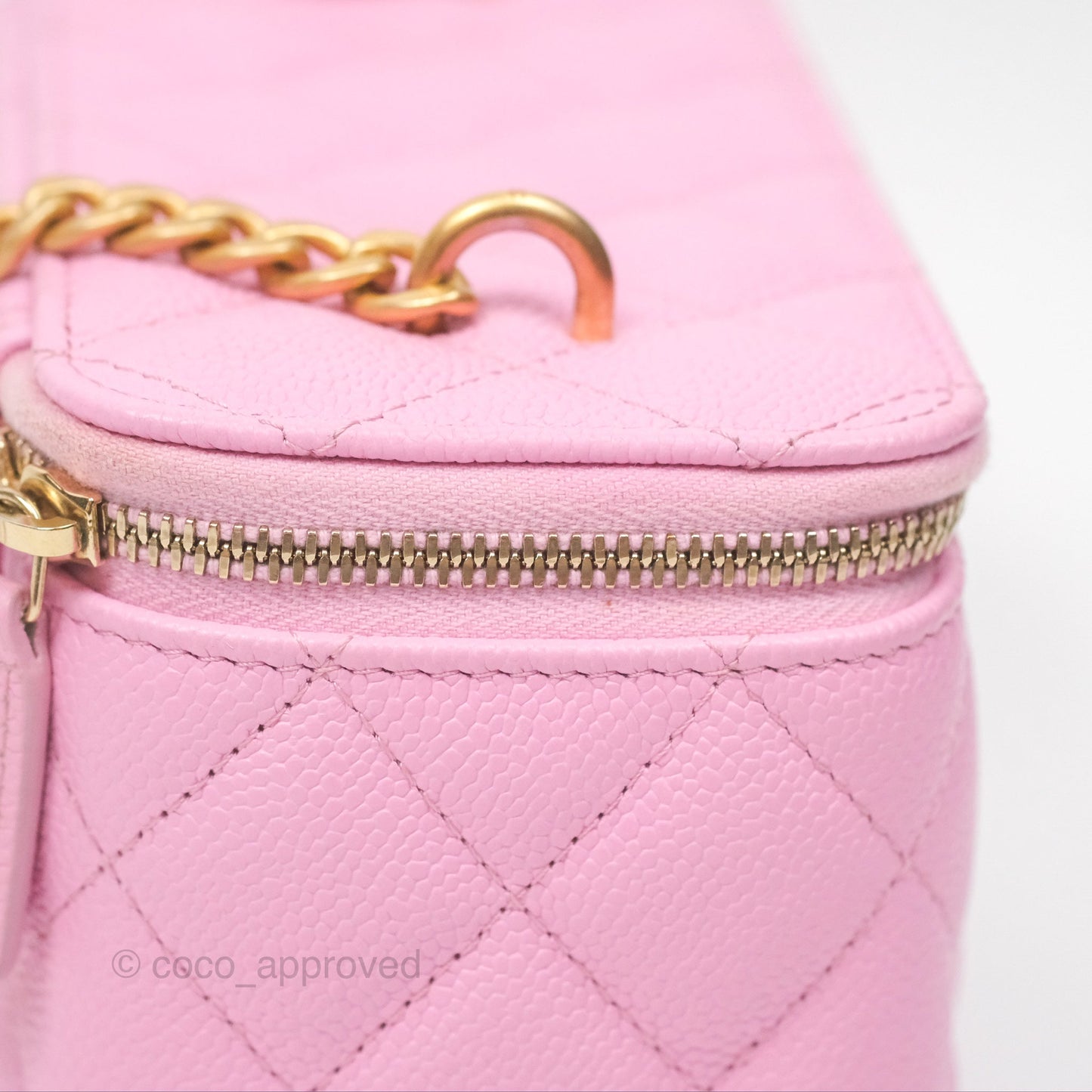 Chanel Vanity with Heart Adjustable Chain Pink Caviar Aged Gold Hardware