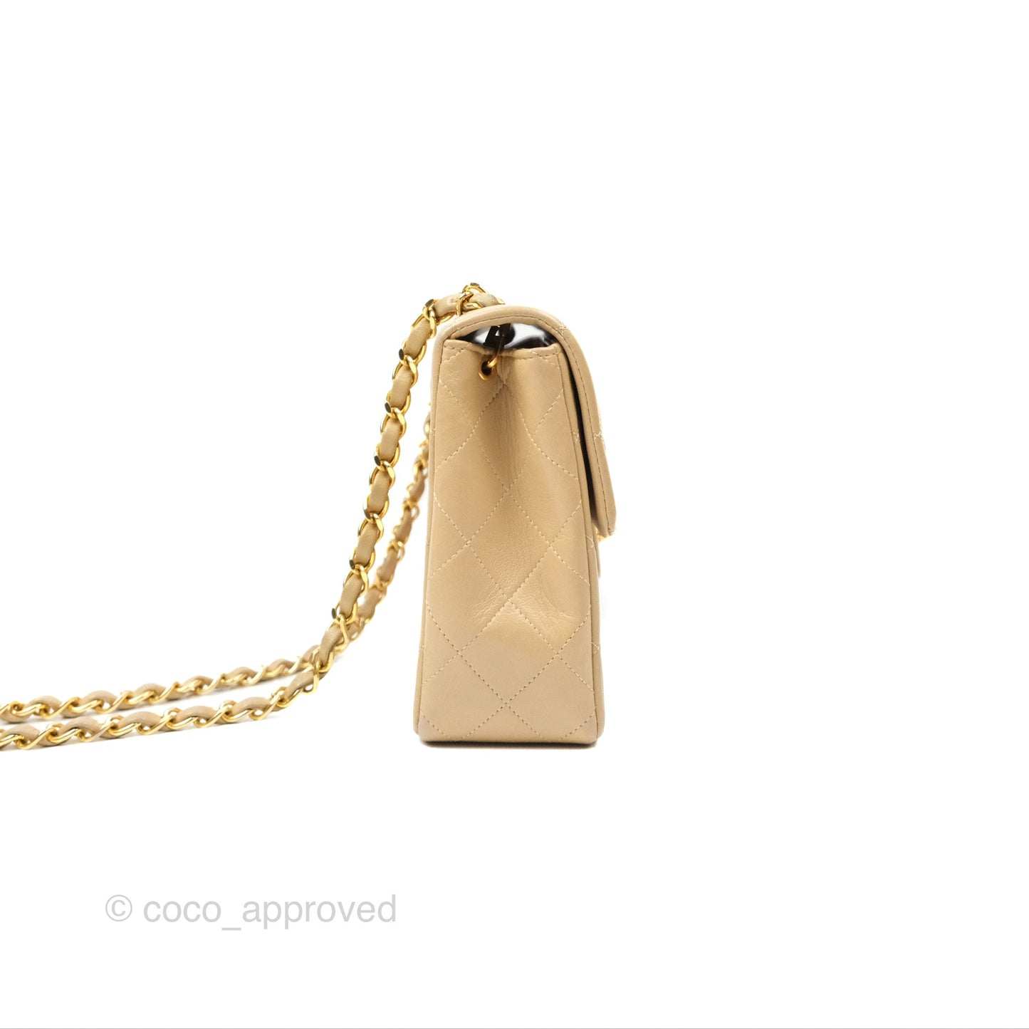 Chanel Vintage Square Flap Bag Beige Lambskin 24K Gold Hardware