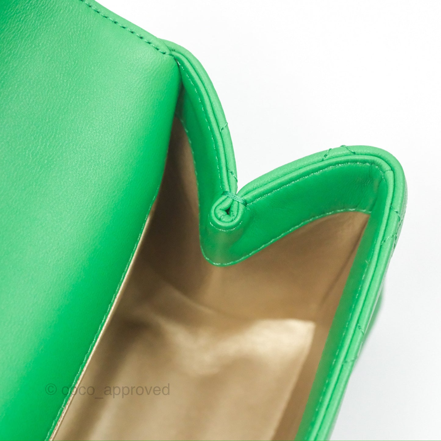 Chanel CC Quilted Flap Bag With Top Handle Green Calfskin Gold Hardware