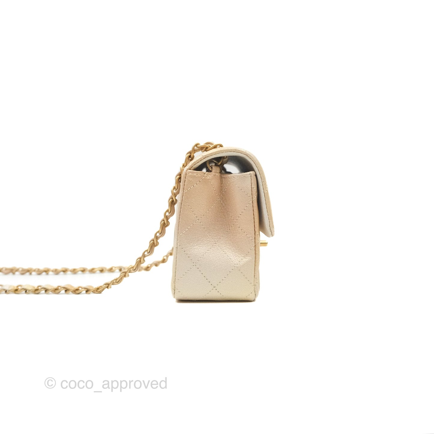 Chanel Mini Rectangular Flap Beige Ombre Iridescent Goatskin Aged Gold Hardware 22C