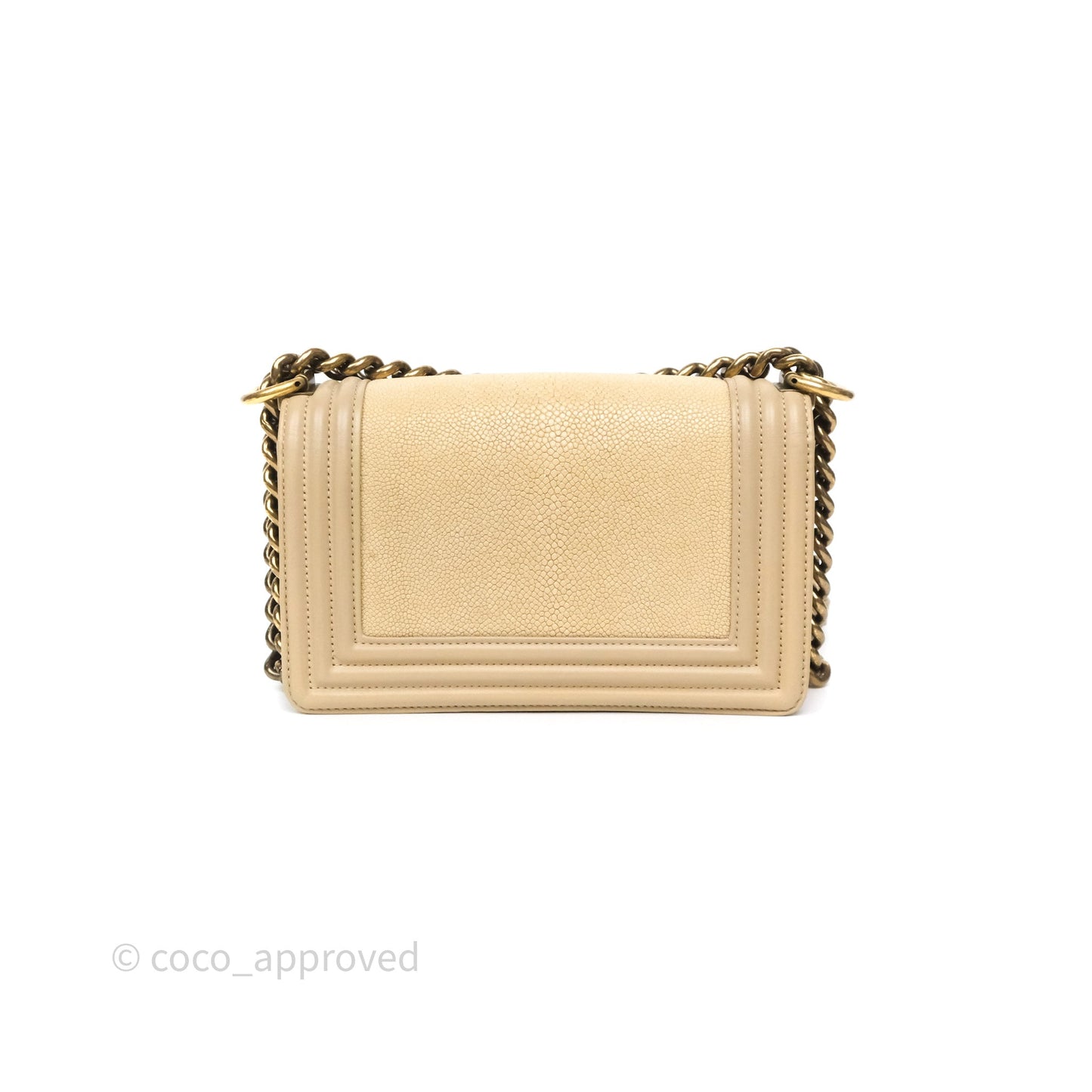 Chanel Small Boy Stingray Beige Antique Gold Hardware