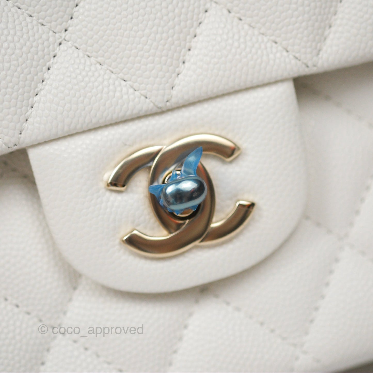 Chanel Classic M/L Medium Flap Quilted White Caviar Gold Hardware