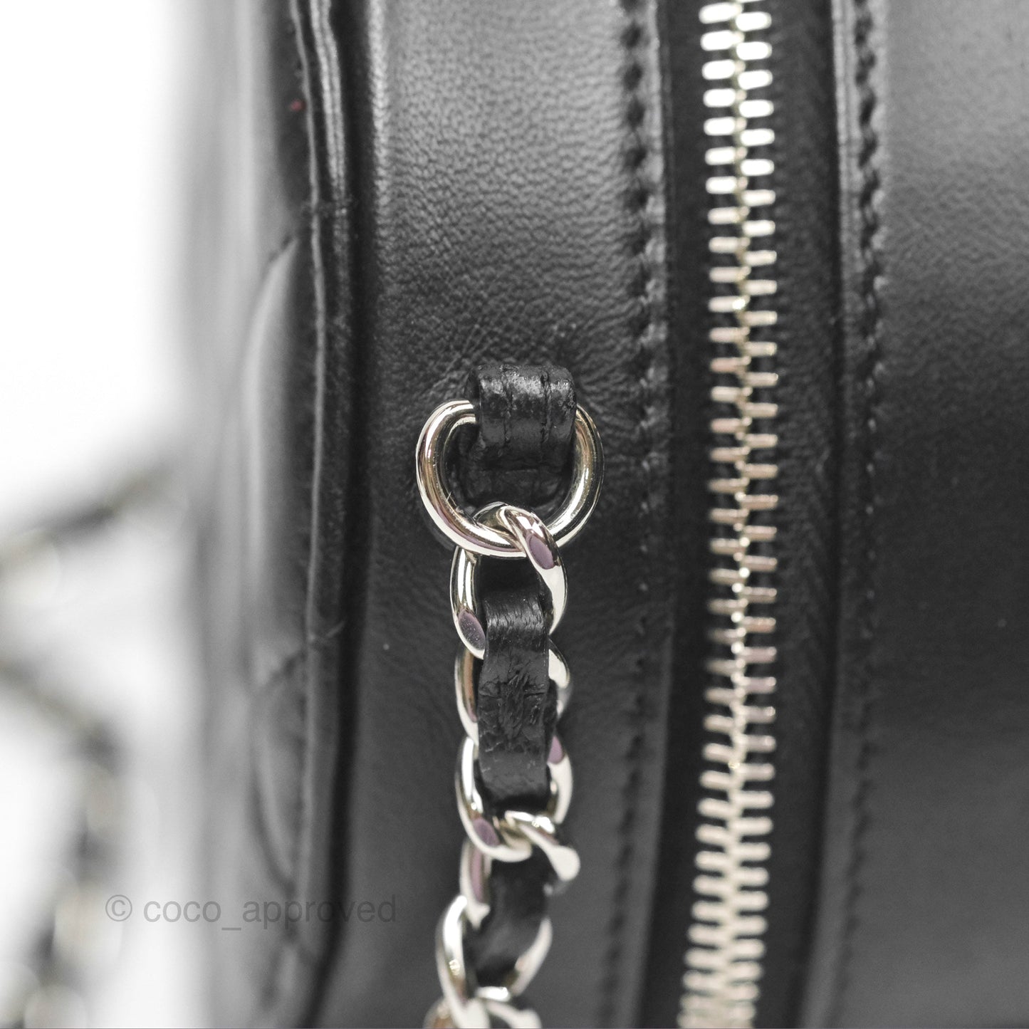 Chanel Classic Quilted Round Clutch With Chain Black Lambskin Silver Hardware