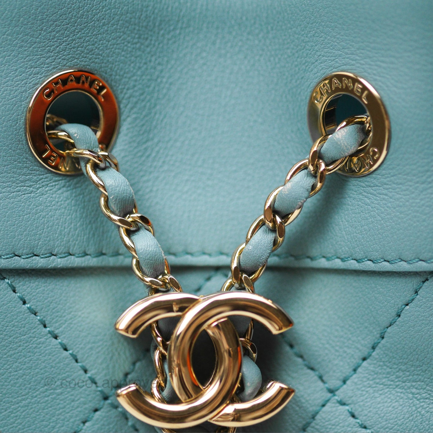 Chanel Small Drawstring Bucket Bag Blue Calfskin Gold Hardware
