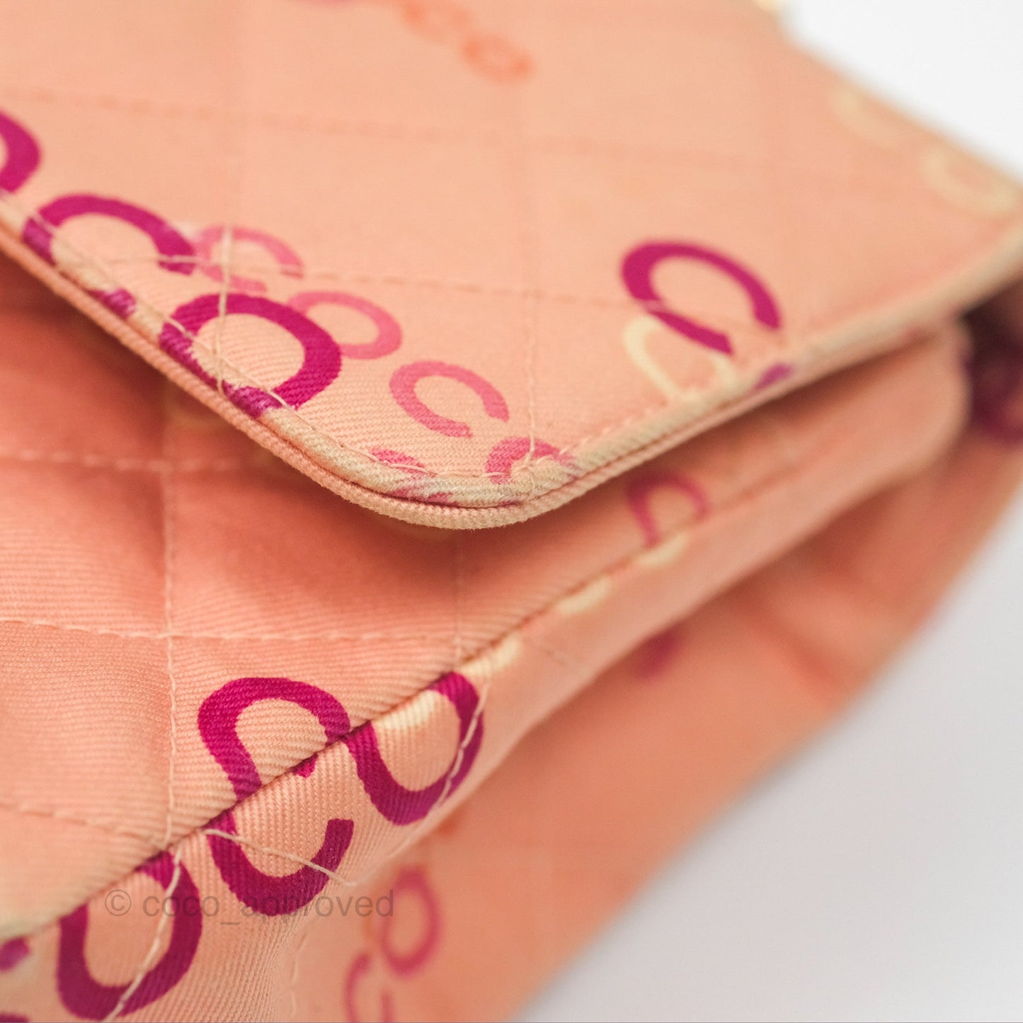 Chanel Coco Logo Medium Classic Flap Quilted Coral Pink Canvas Gold Hardware