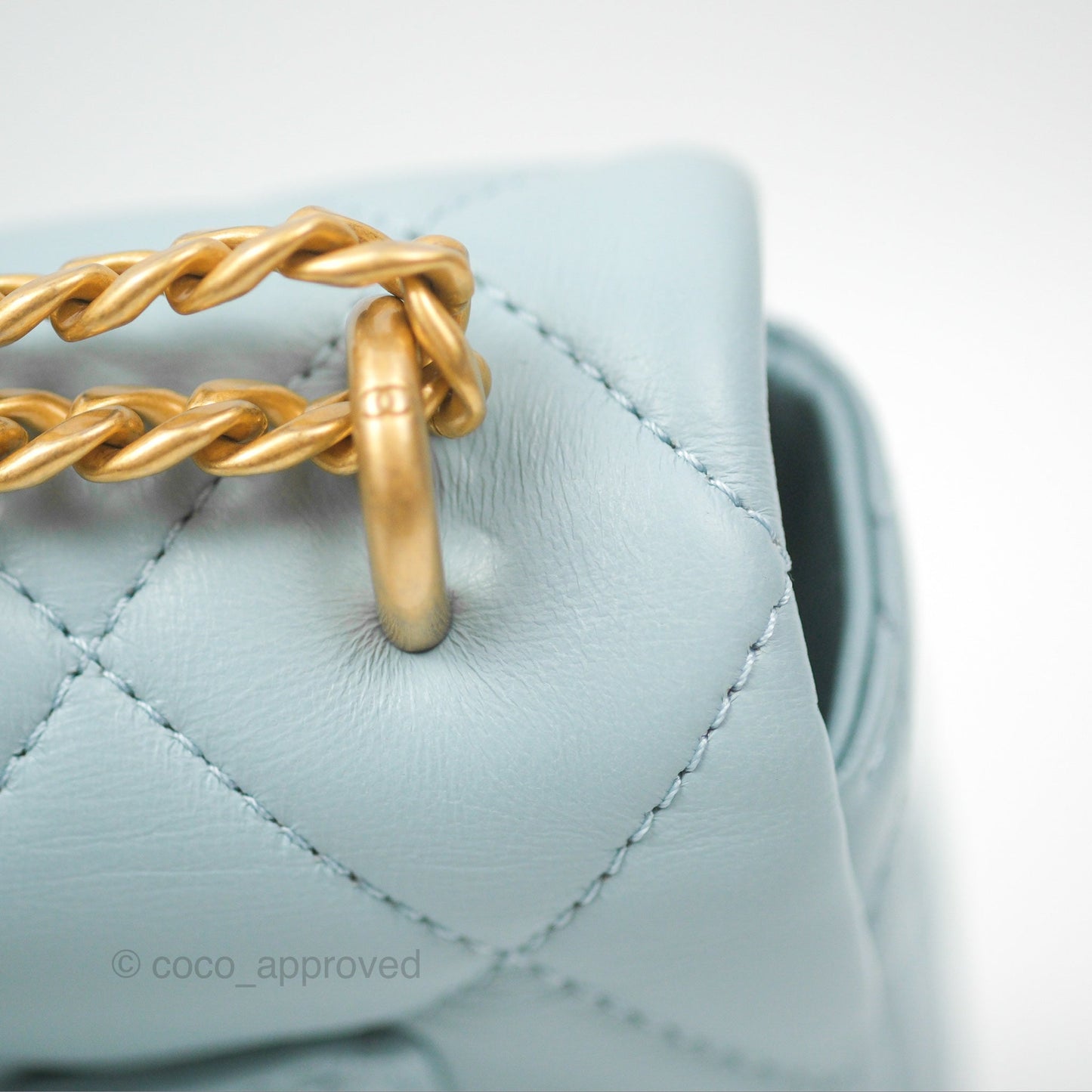 Chanel Quilted Enamel Pending CC Mini Square Flap Baby Blue Lambskin 22P