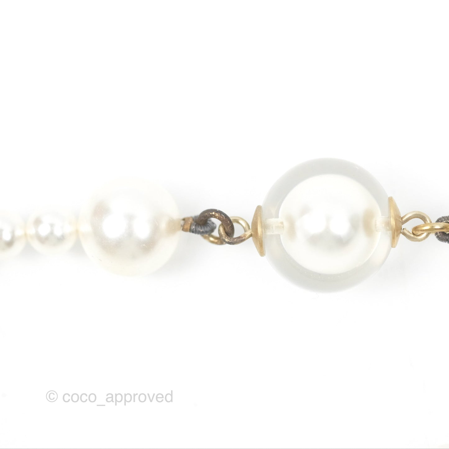Chanel CC Pearl Double Necklace Gold Tone 17K