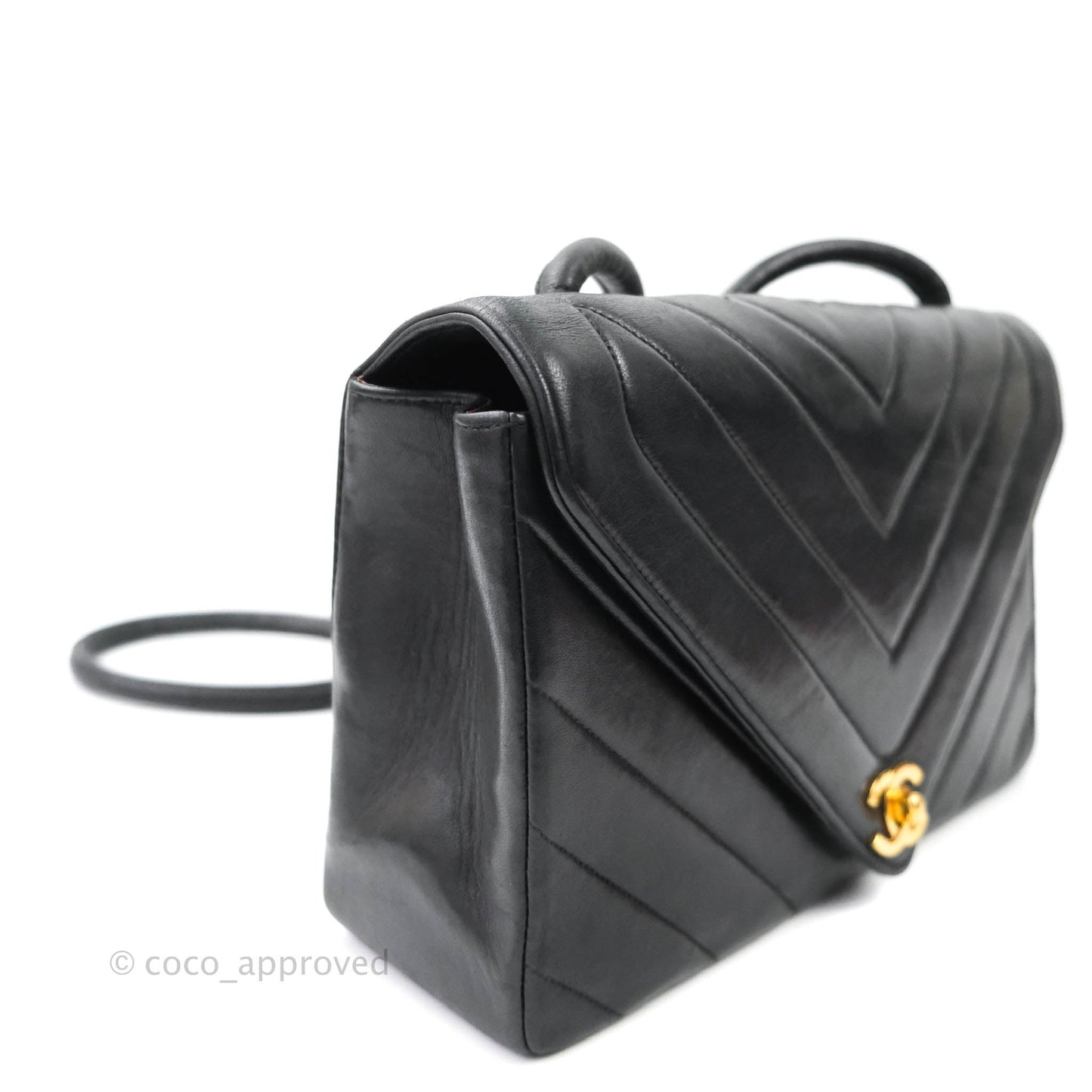 Chanel Vintage Chevron Black Single Flap Lambskin 24K Gold Hardware