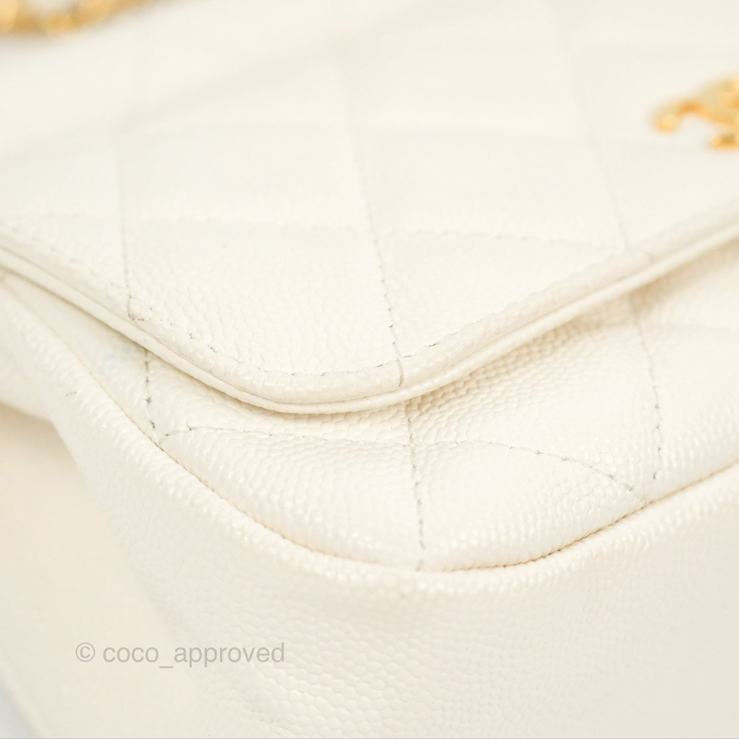 Chanel Clutch with Chain Ivory White Caviar Gold Hardware 22K