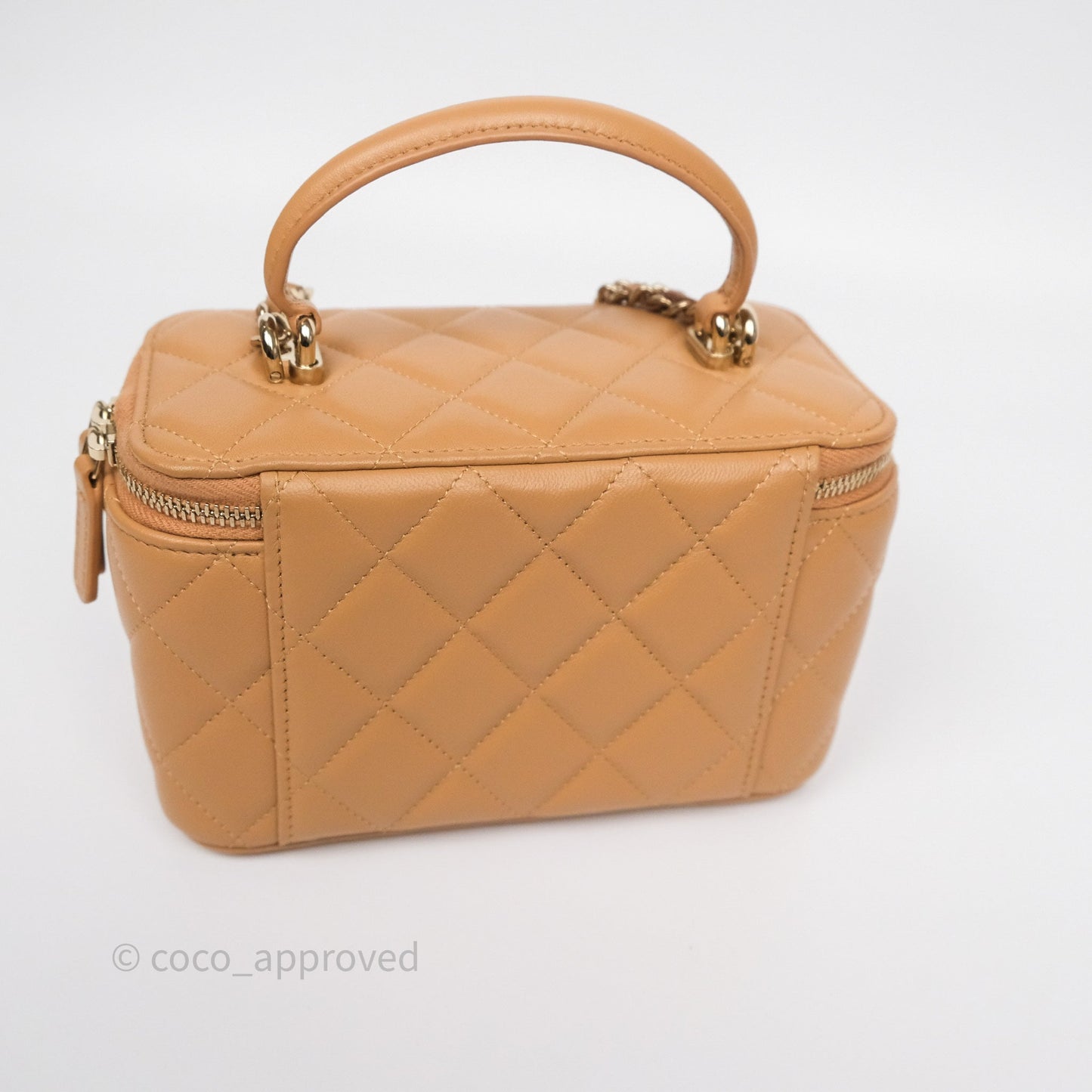 Chanel Top Handle Vanity with Chain Caramel Beige Lambskin Gold Hardware