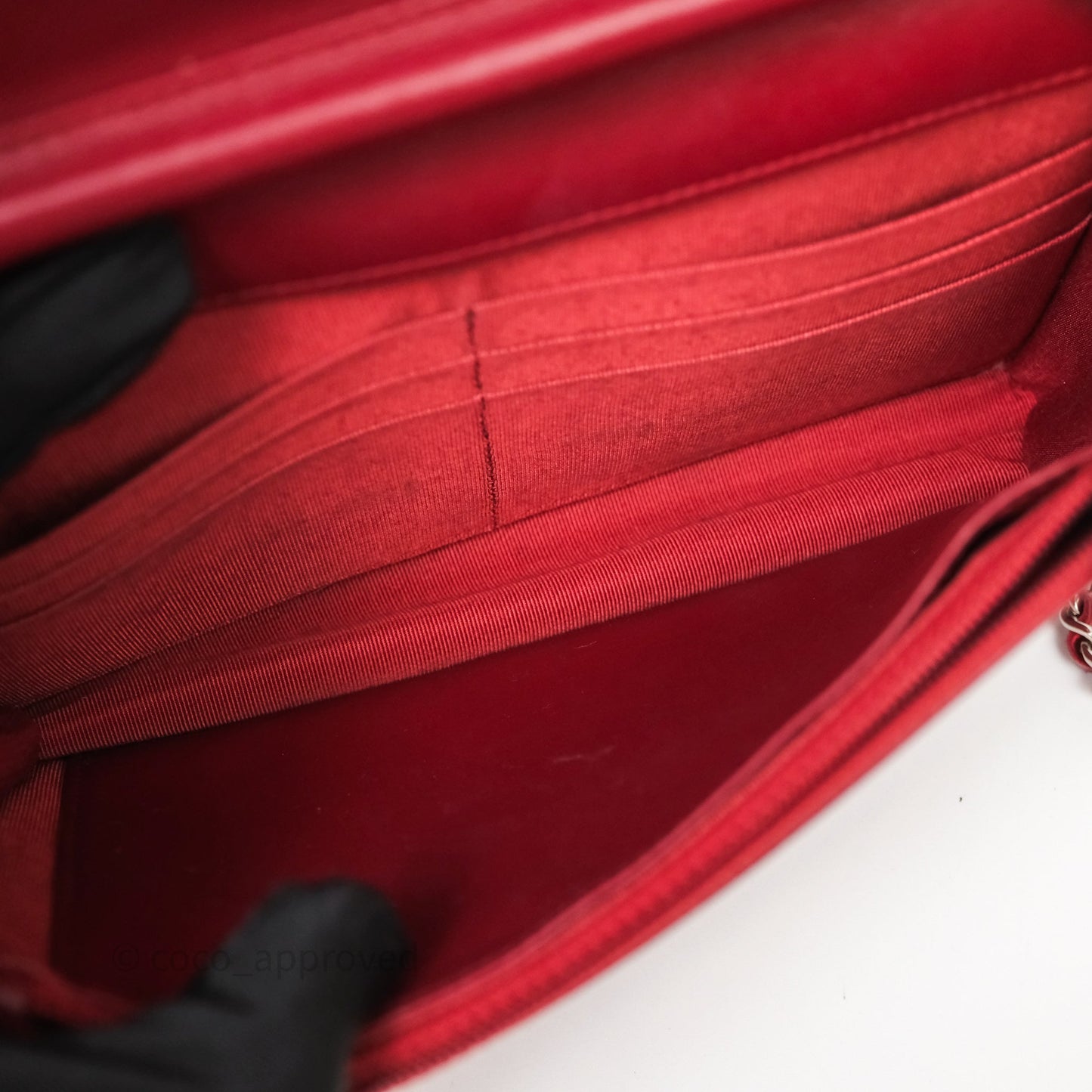 Chanel Quilted Wallet on Chain WOC Red Lambskin Silver Hardware