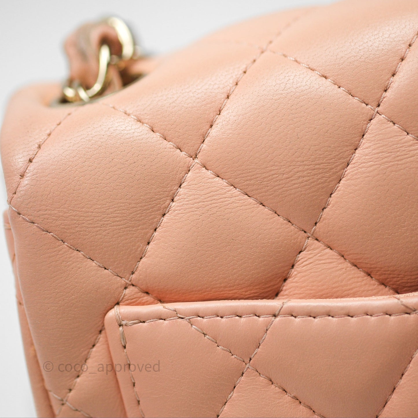 Chanel Mini Square Flap Quilted Beige Pink Lambskin Gold Hardware